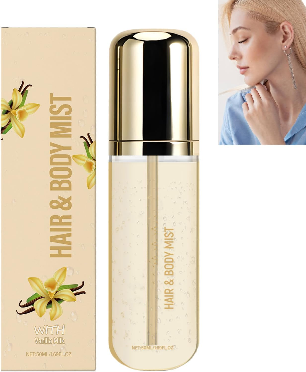 Vanilla Body Spray for Women, Hair & Body Fragrance Mist with Vanilla Essential Oil, Lightweight Long-Lasting Fragrance Scent, Hydrating and Nourishing, Refresh Mist (1Pcs)