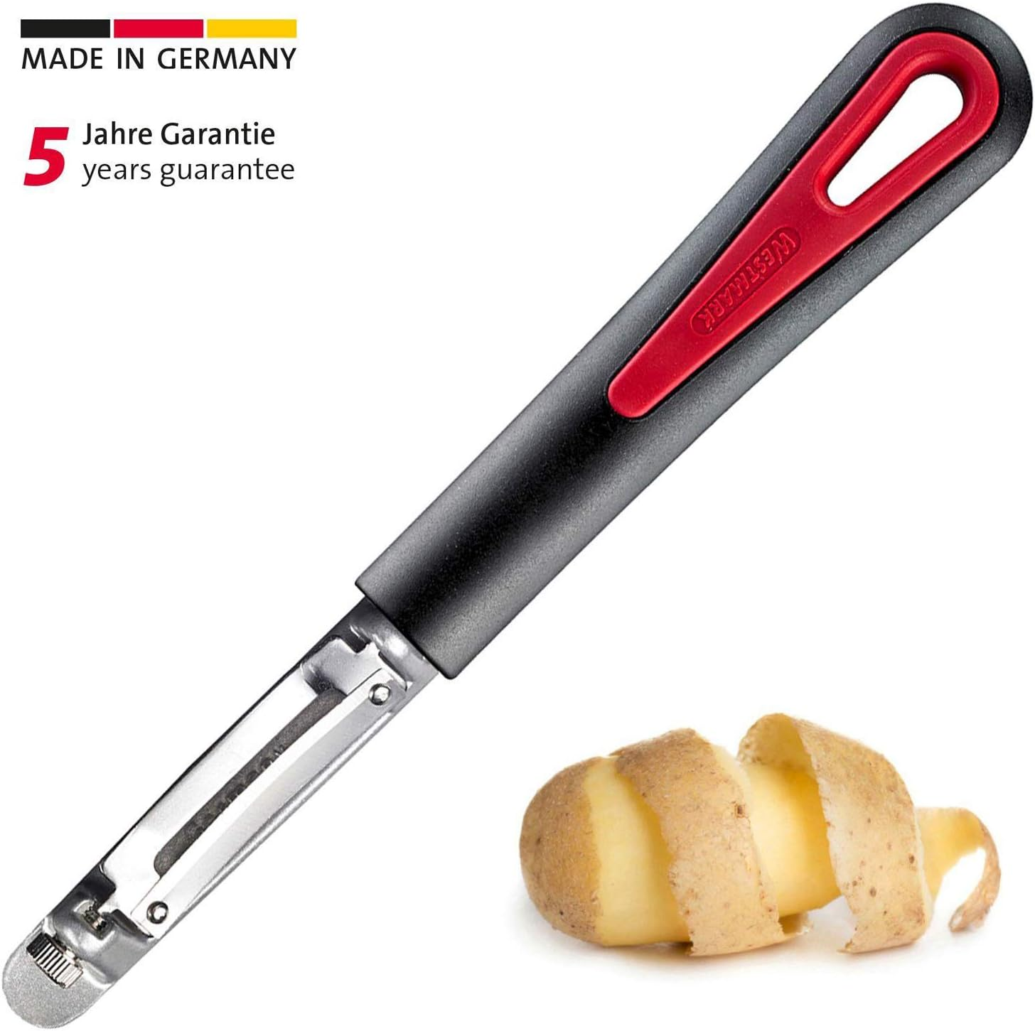 Westmark Swivel Peeler Pomfix Gallant, 7.7 X 1.1 X 0.8 Inches, Black/Silver/Red image number 1
