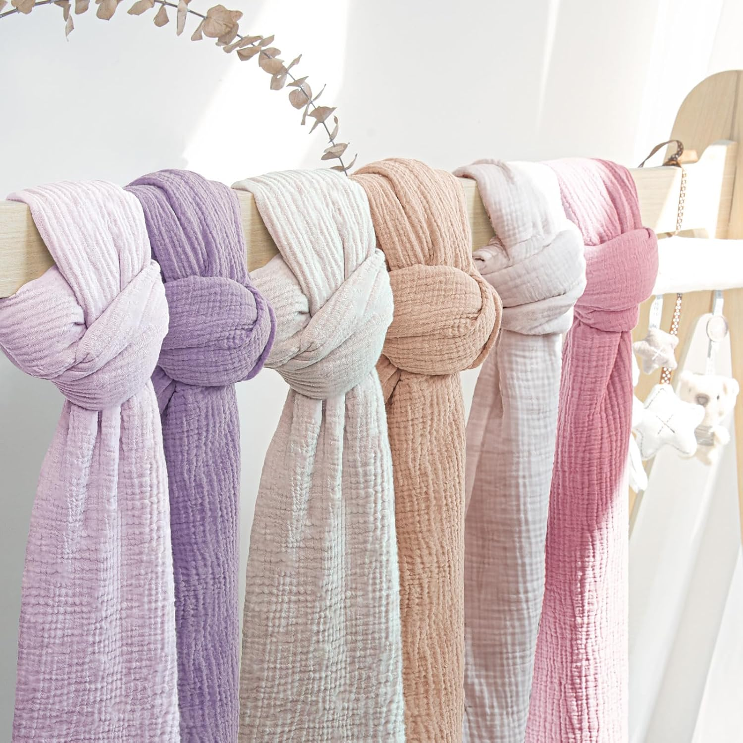 Lulumoon Muslin Swaddle Blanket Baby - Cotton Swaddling Blanket Soft Baby Receiving Blankets Neutral 2Pack(Peach) image number 5