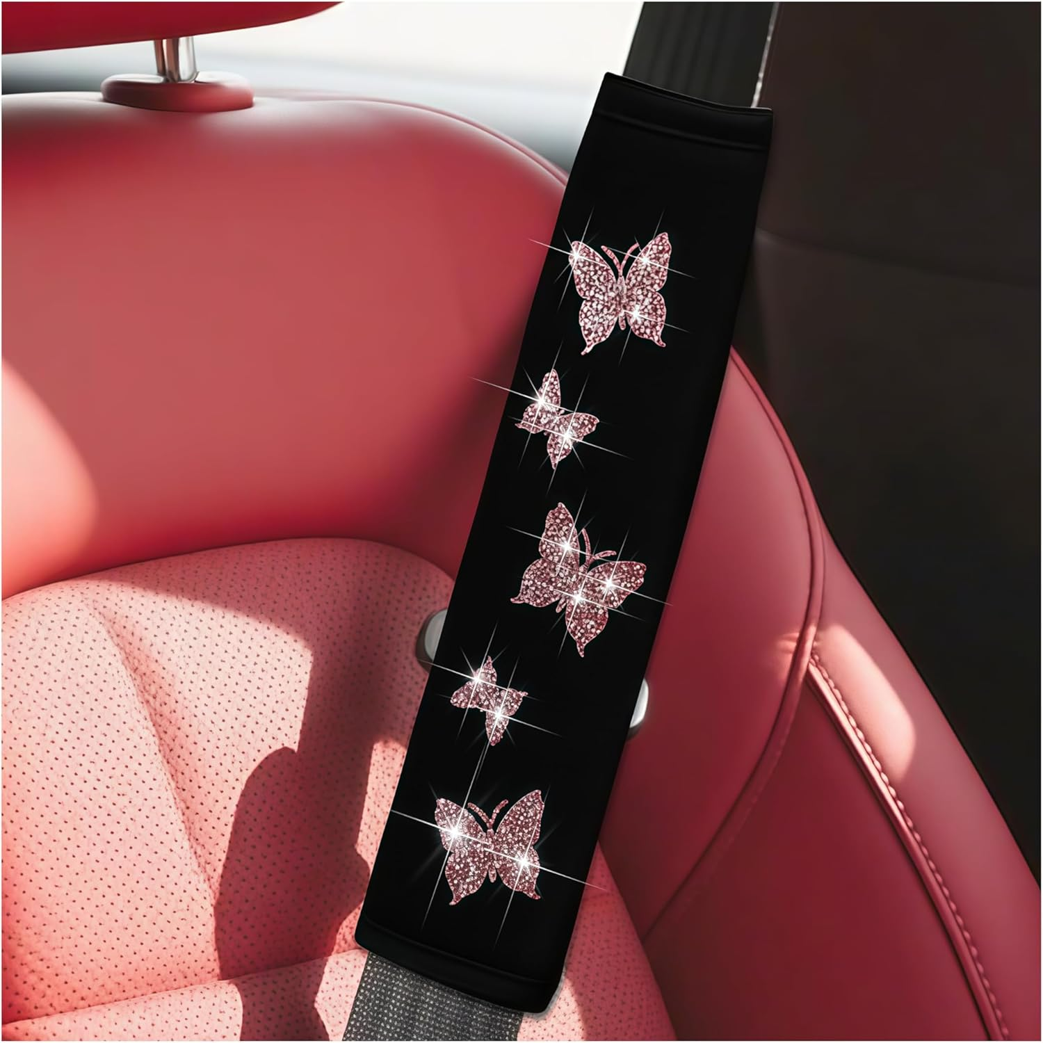 KHGUZ 2PCS Car Seat Belt Covers, Polyester Fiber Vehicle Seatbelt Cushion Pad Protector, Automotive Safe Strap Cover Pad Help Protect Neck and Shoulder, Universal for SUV, Truck, Rv（Red）