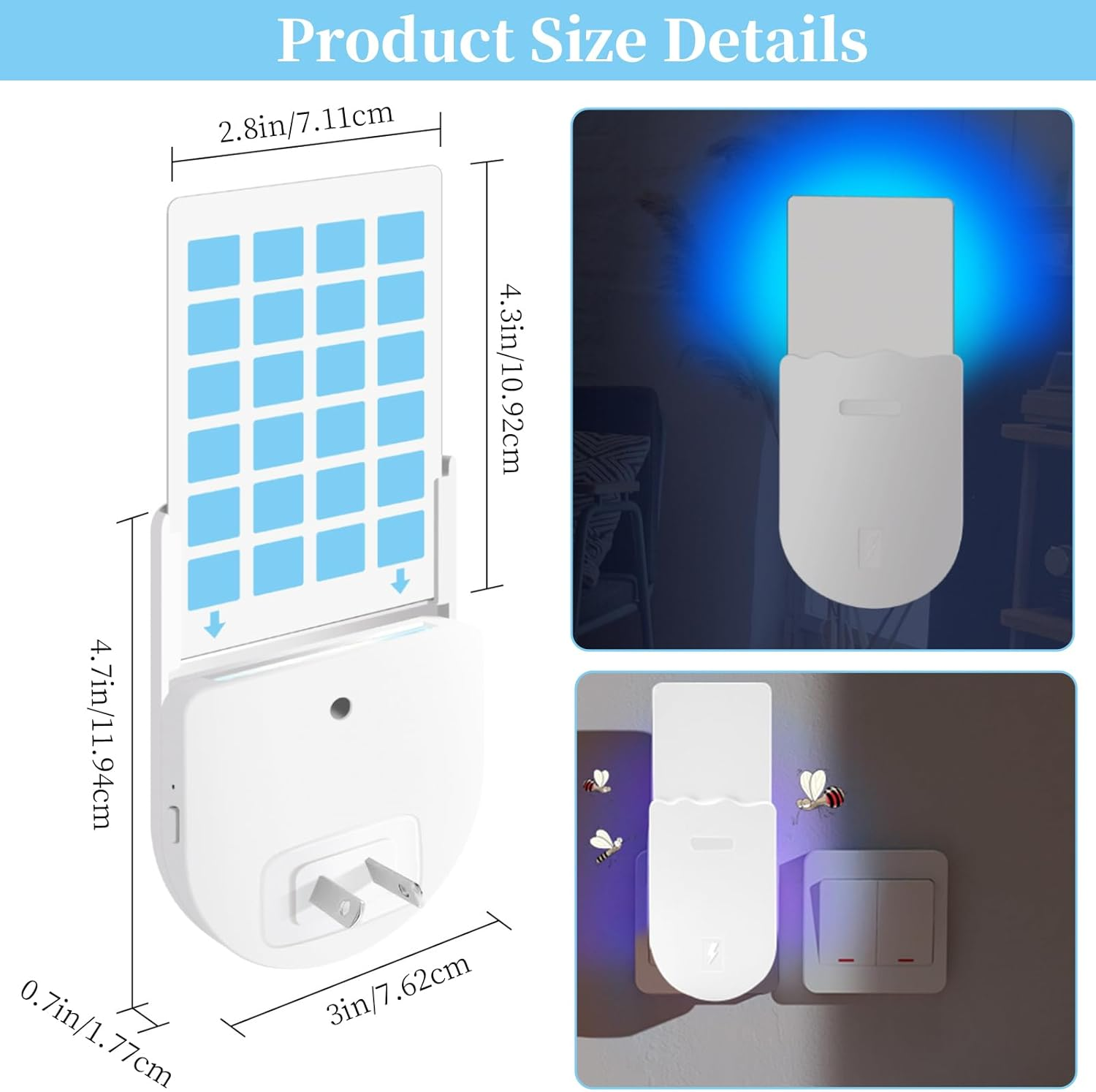 2 Flying Insect Trap Bases & 10 Sticky Glue Cards, Plug-In Fruit Fly Traps Effective for Gnats, Moths, Mosquitoes, Flies, Indoor Insect Trap with Night Light for Kitchen, Bathroom, Bedroom (Black) image number 2