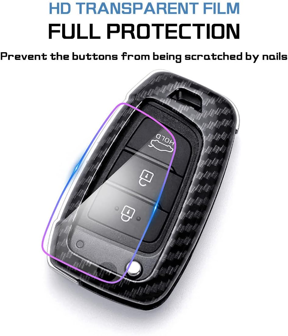 Ontto ABS Fold Car Key Fob Cover Keyring Fit for Hyundai Elantra I30 I30N I35 I40 I10 I20 Ix20 Solaris Tucson Kona Accent Keychain Key Shell Key Holder Accessories Protector 3 Button Carbon Black - Carbon Black image number 5