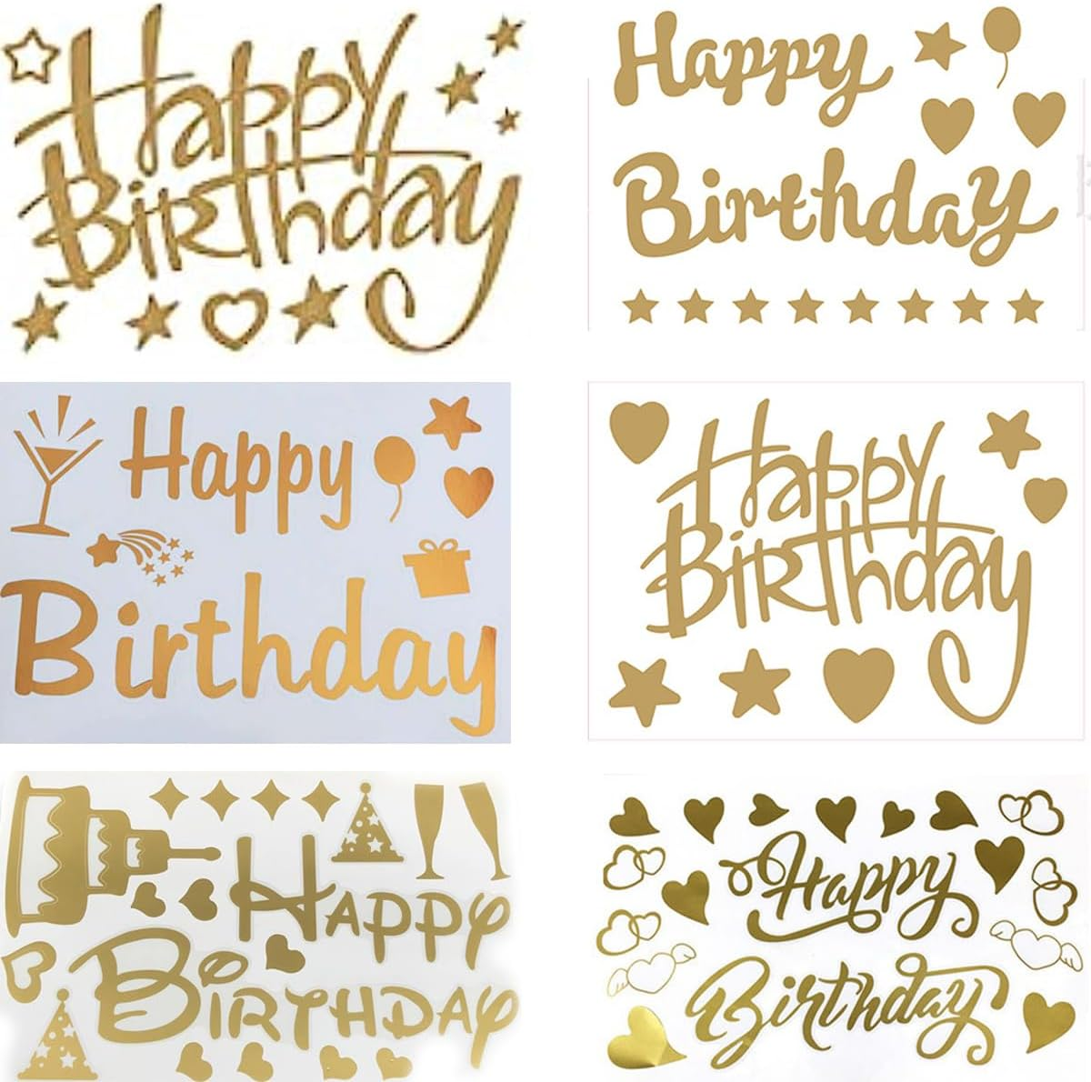 Generic Pack of 6 Gold Happy Birthday Balloon Stickers, Self-Adhesive Balloon Decorations for DIY Balloons at Birthday Party, Unisex-Kids image number 6