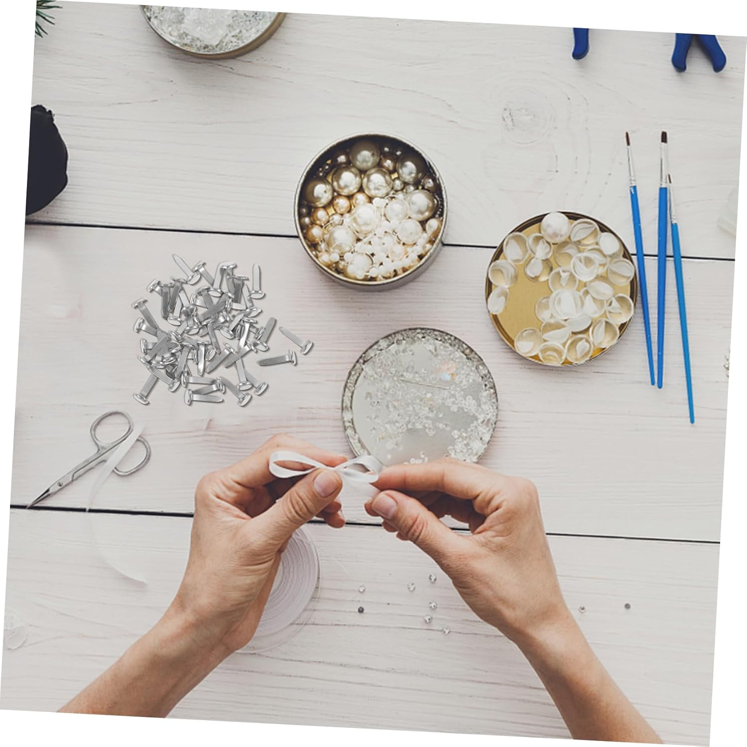 LALAFINA 50Pcs Double-Leg Brads Metal Fasteners for Crafts Scrapbooking and Handicrafts Easy to Use Decorative Nails for Boys and Girls and Adults image number 3