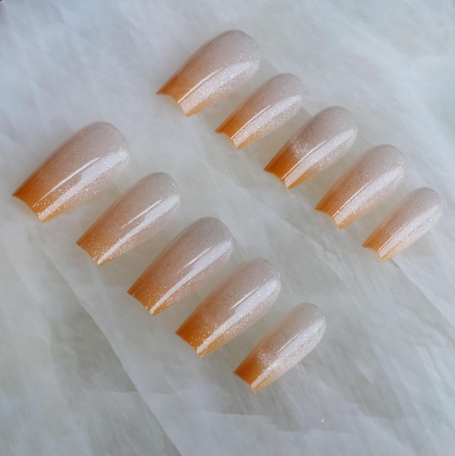 Glossy Cat Eye Ballerina Press-On Acrylic Nails, Coffin Style (Orange, S) image number 1