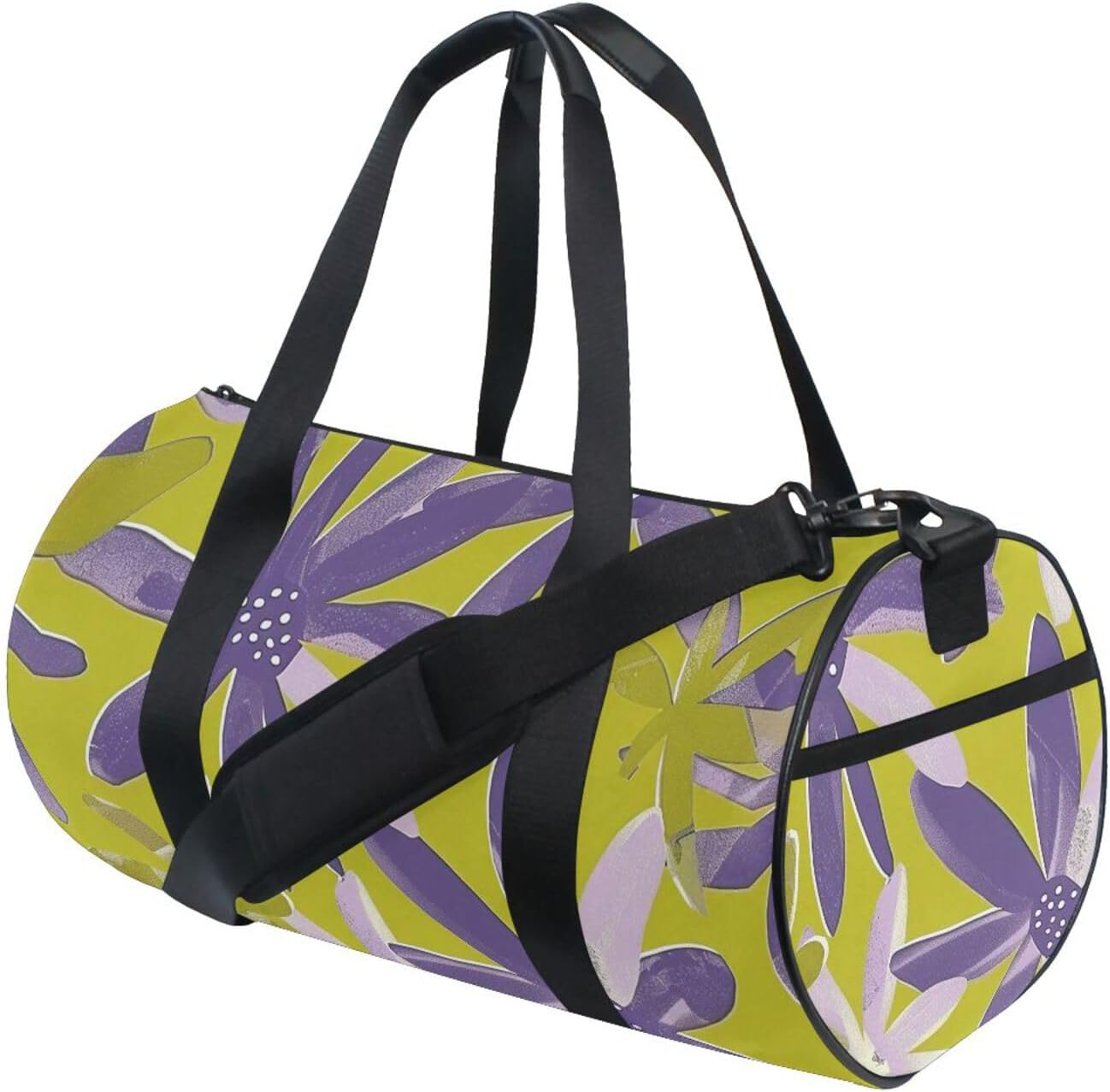 Purple Flower Green Pattern Travel Tote Bag Travel Weekender Gear Bag Hiking Multifunctional image number 5