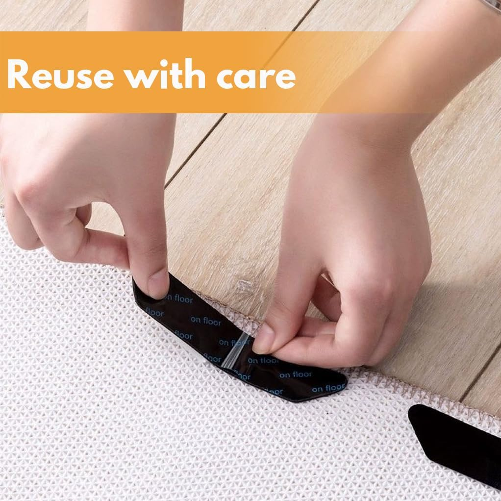 12 Pieces Anti-Slip Rug Grippers|Carpet Gripper|Carpet Tape|Rug Underlay|H HOME-MART Double Sided Washable Removable anti Curling Corner Carpet Gripper, Non Slip Renewable Rug Tape (Rectangular) image number 4