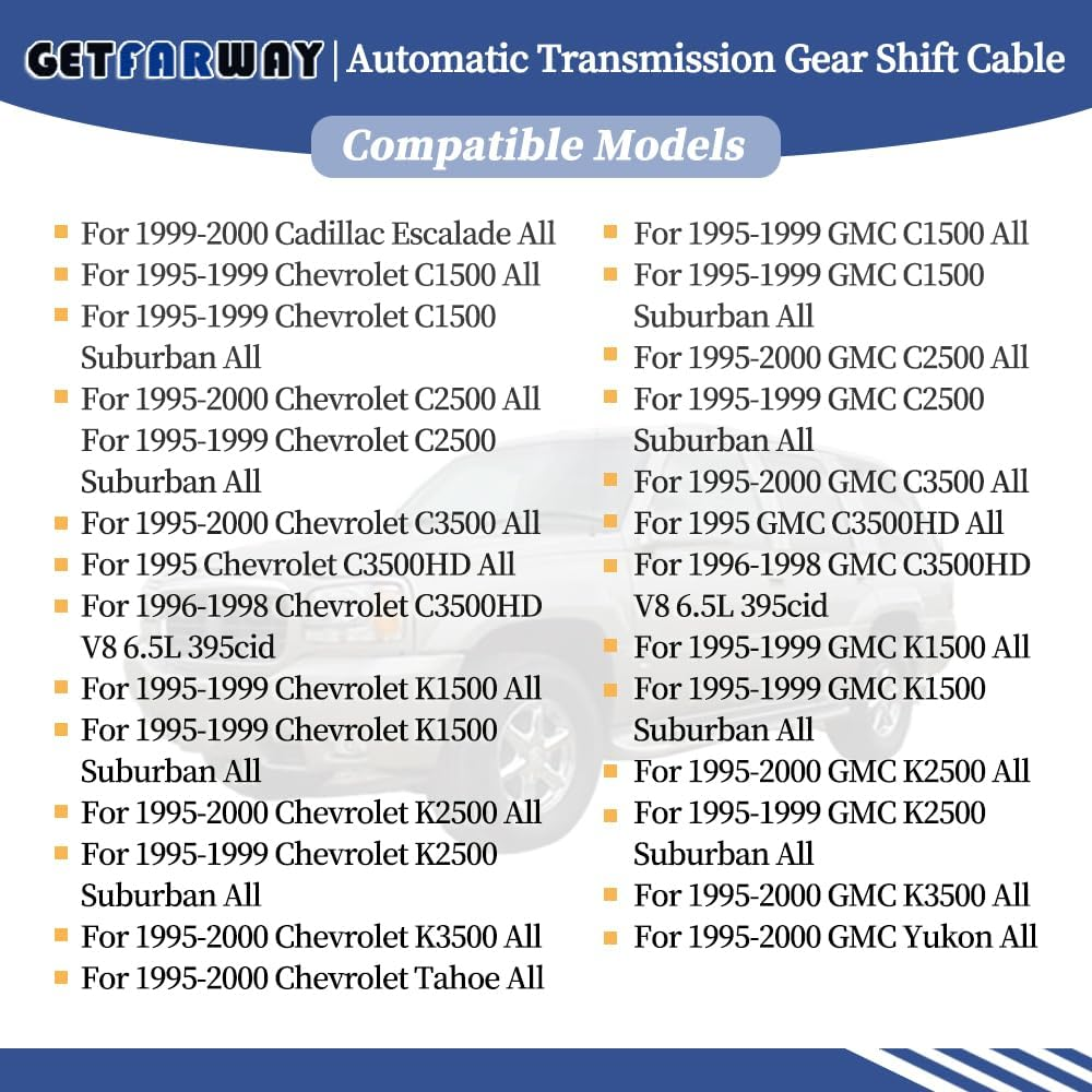 Getfarway Automatic Transmission Gear Shift Cable 15037353 Compatible with 1999-2000 Cadillac Escalade, 1995-1999 GMC Yukon, 1995-2000 for Chevy Silverado 1500/2500/3500, Replace 15037353 905-605 image number 2