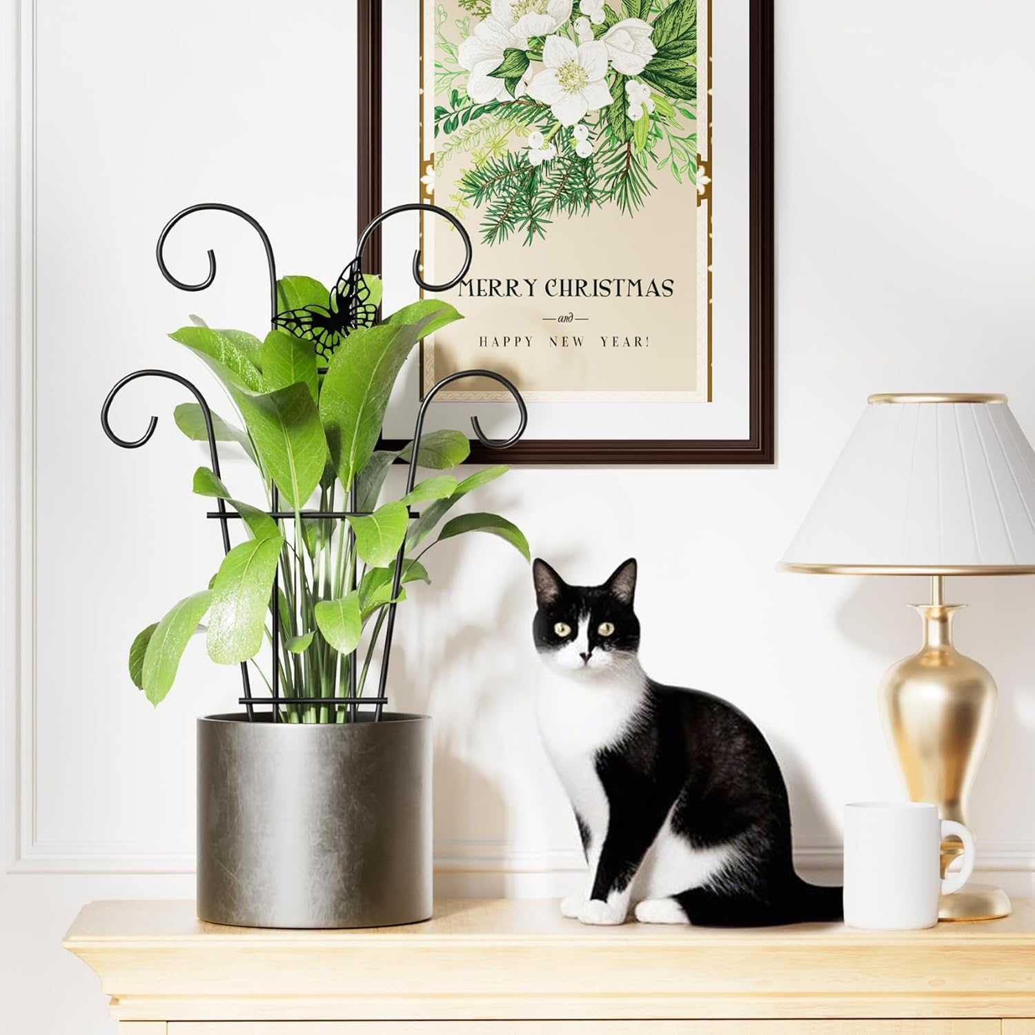 Indoor Plant Trellis for Climbing Plants, Stackable Garden Trellis for Potted Plants, Small House Plant Trellis for Vine Ivy Flower Plant Support Outdoor DIY Metal Trellis 3 Pack, Butterfly Design image number 1