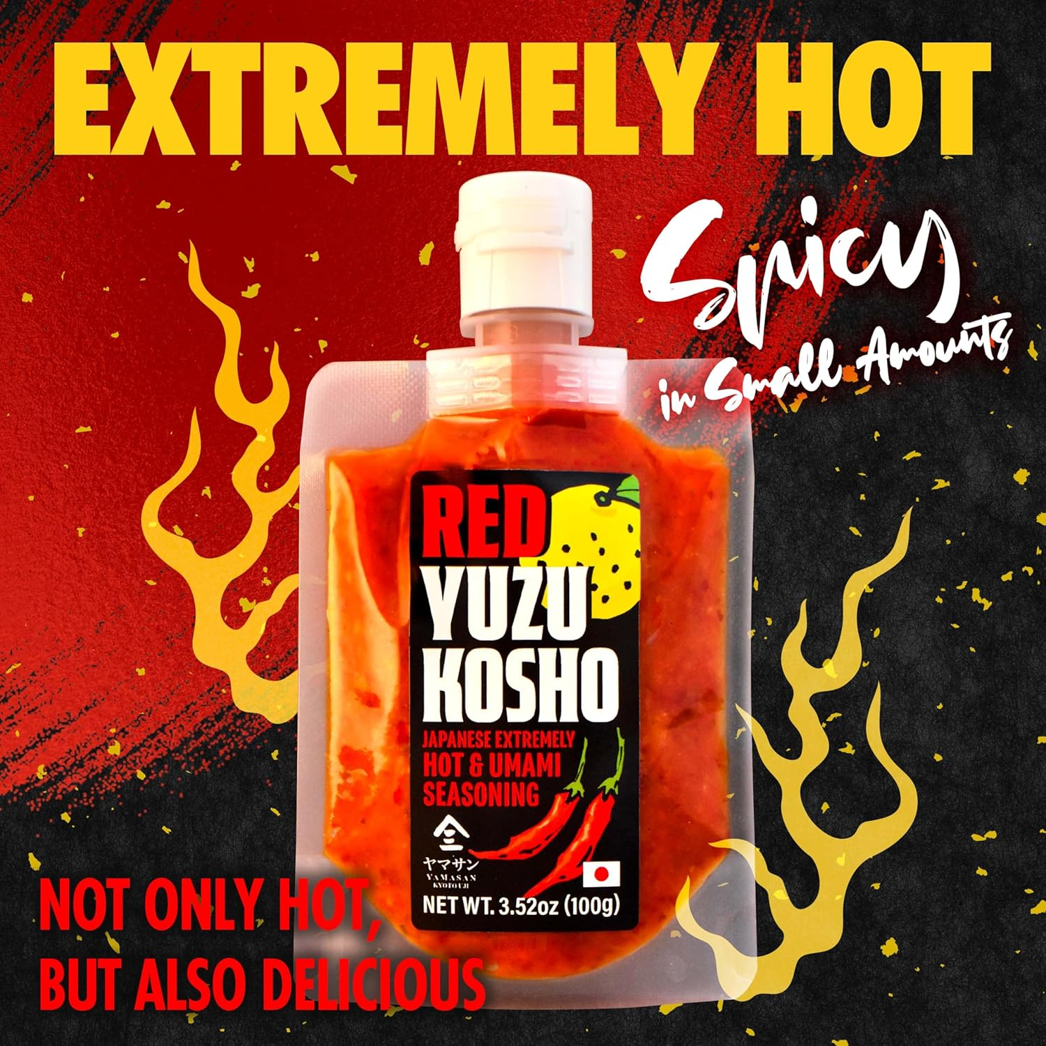 YAMASAN KYOTO UJI Yuzu Kosho Red Pepper Spicy Paste, Japanese Extremely Hot & Umami Seasoning, Vegan, Gluten-Free, No Additives, Made in Japan 100G(3.52Oz)