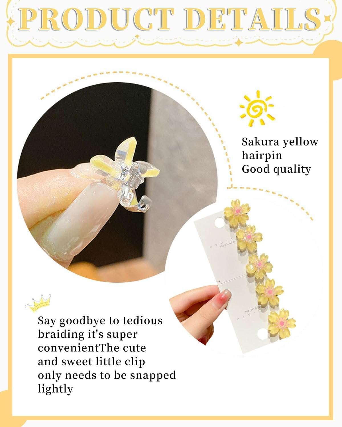 KGDUYC 10 Pieces Cherry Blossom Mini Flower Hair Clips Cute Hair Clips Flower Hair Pins Decorative Hair Clips Wedding Hair Clips Flower Hair Accessories (Yellow)