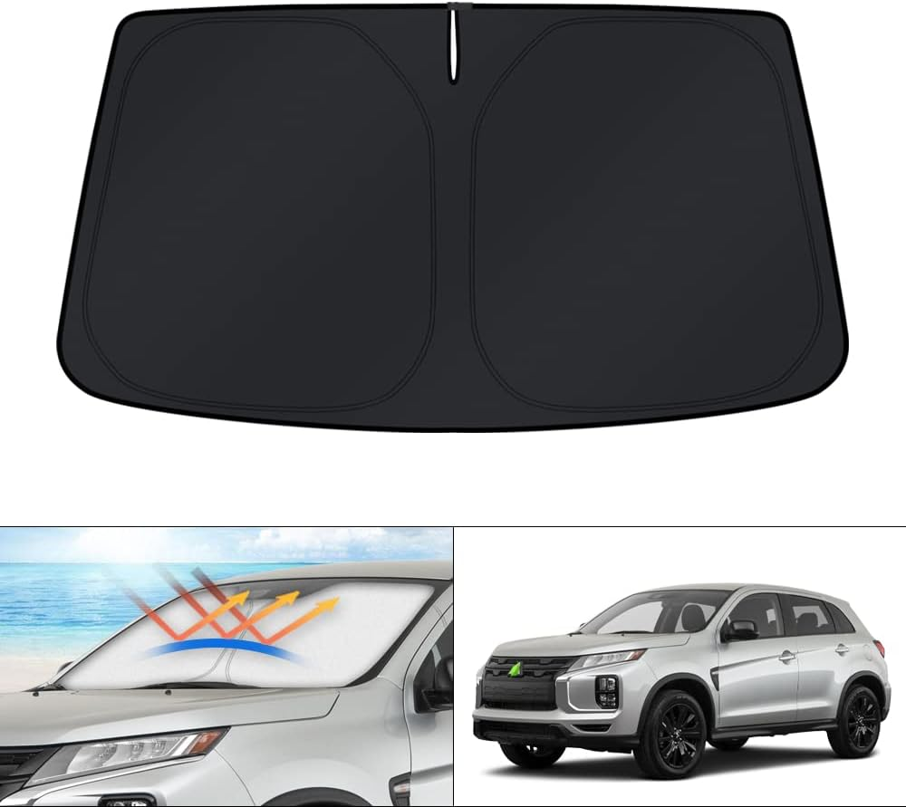 KUST Windshield Sun Shade for Mitsubishi Outlander 2022 2023 2024 Window Shade Sun Visor Cover Foldable Blocks UV Rays Keep Your Car Cooler, Black,Silver
