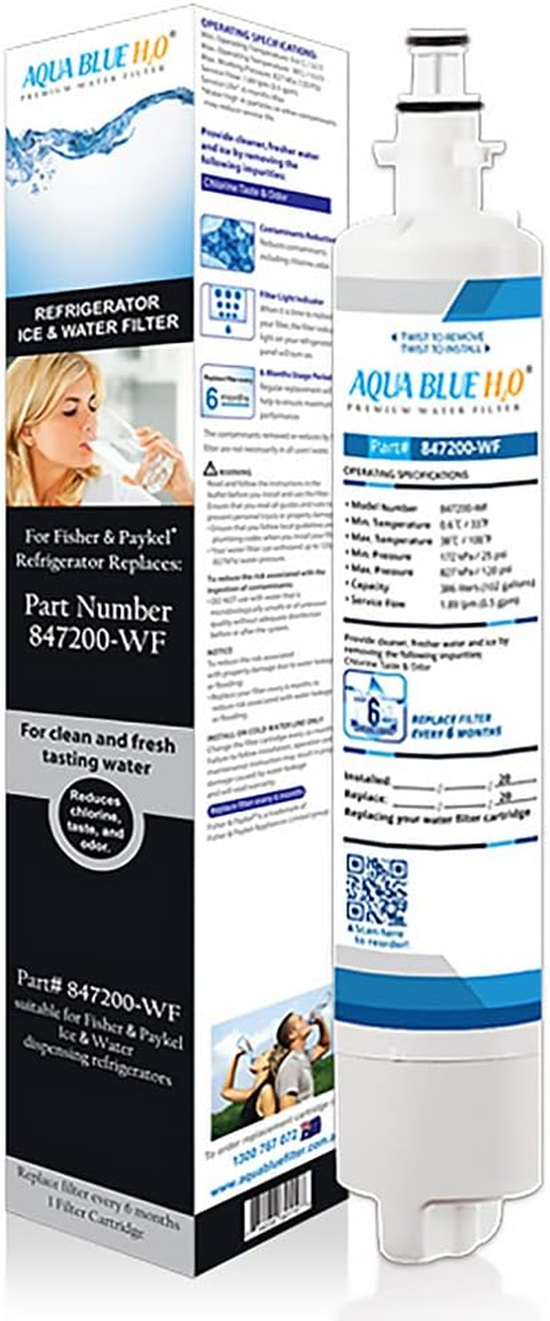 Aqua Blue H2O 847200-WF Compatible External Water Filter for Fisher & Paykel 847200 image number 1