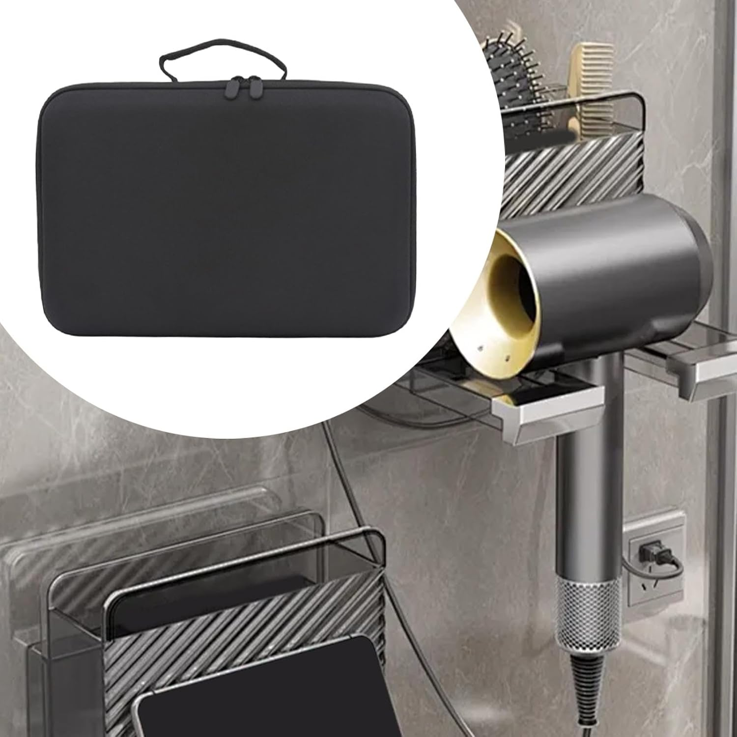 Weilaikeqi Stylish Hairdryer Storage Solution with Impact-Resistant Cover, Black - Black image number 5