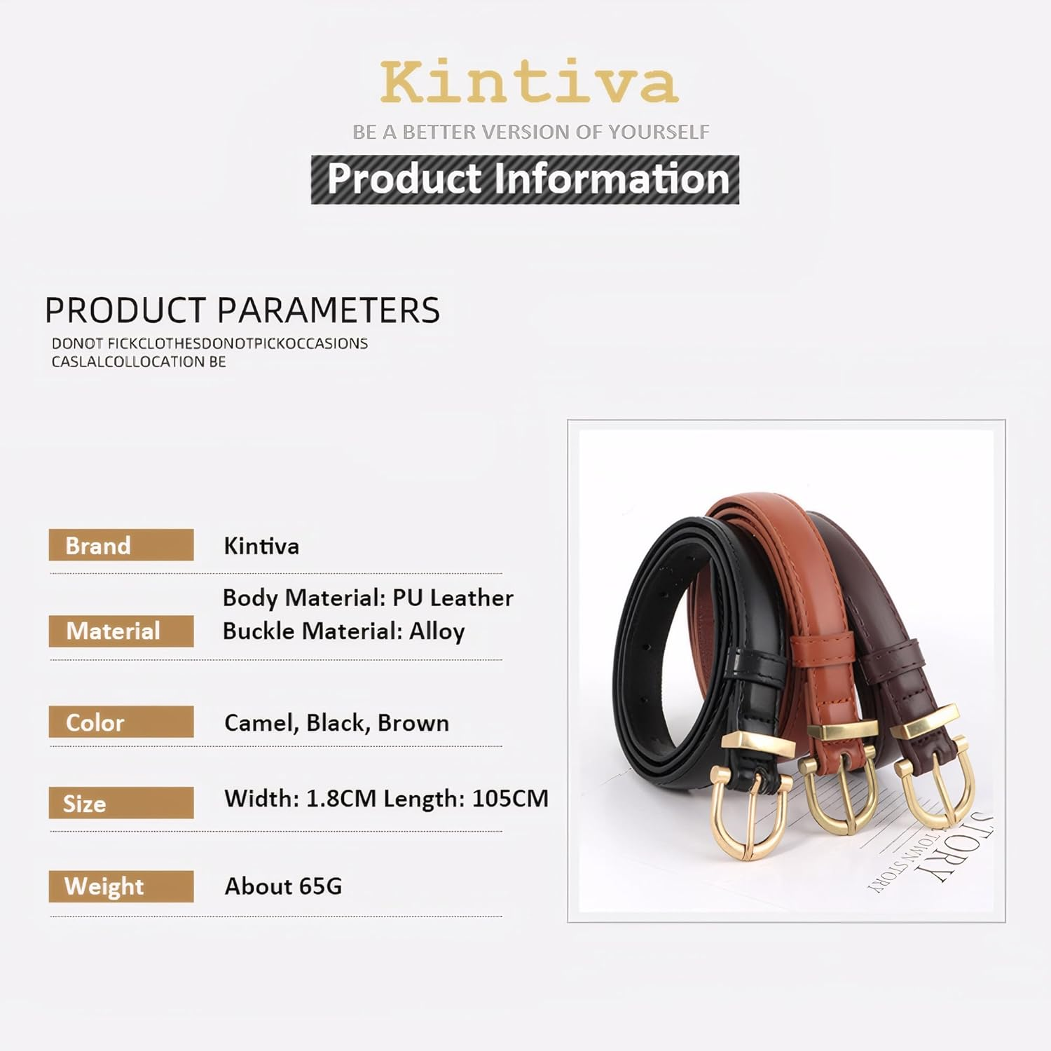 Kintiva Women'S Adjustable Skinny Leather Belt, Slim PU Strap with Metal Buckle image number 3