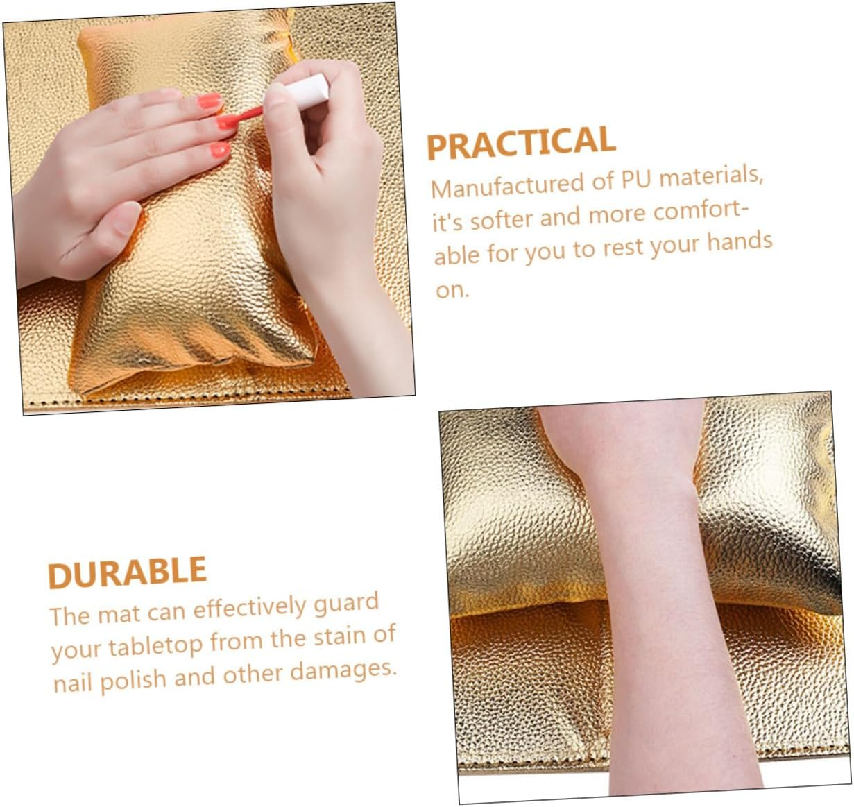 DONFAMDS Comfortable Nail Pillow Hand Rest Cushion Set Lightweight Sturdy Mat and Arm Rest for Nails Manicure Pedicure Salon and Home Use Stain Resistant Tech Tool - Golden image number 1