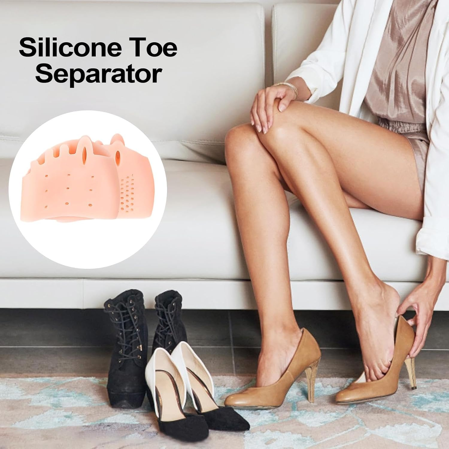 Silicone Toe Spacers - Silicone Five-Hole Toe Splitter - Five-Hole Design Correction Tool for Gym, Travel, Business Trip, and Home - Skin Color image number 1