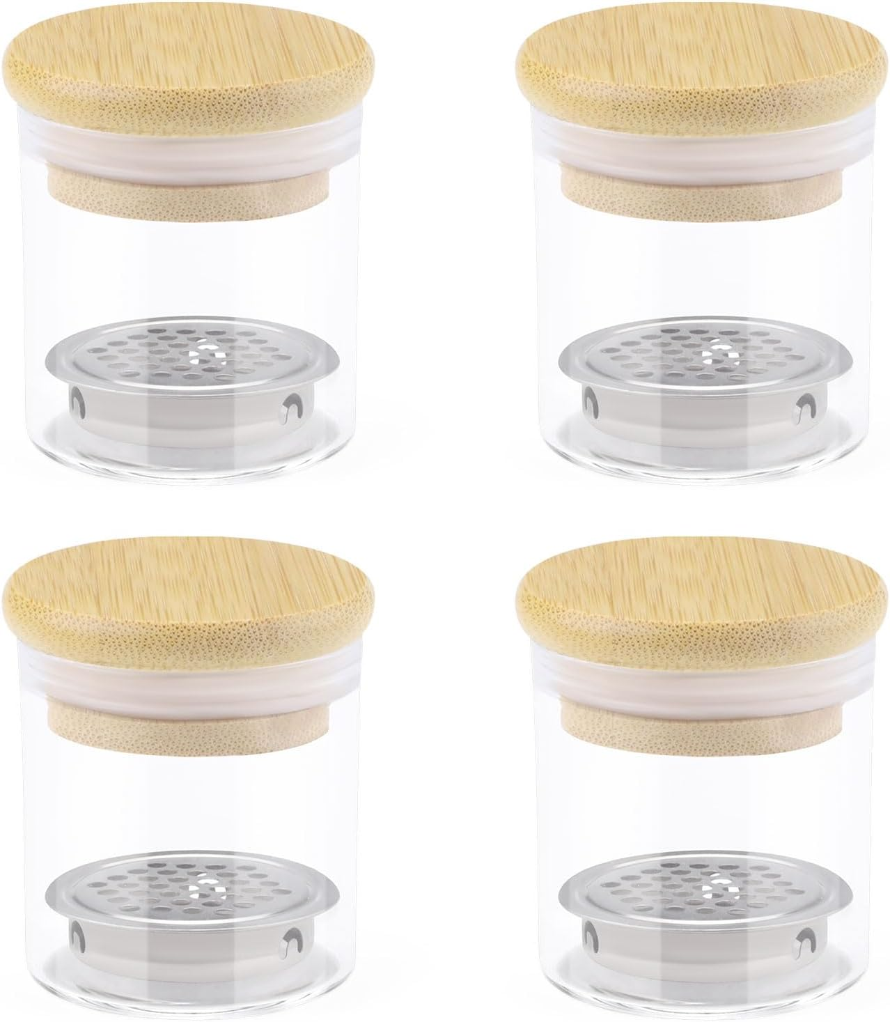 Diakey 4 Pack Acrylic Nail Brush Cleaner Dappen Dish with Lid, Mesh Layered Nail Art Brush Monomer Liquid Wash Cup Glass Removal Jar for Sequins Glitter Powder, 3.8Cm High