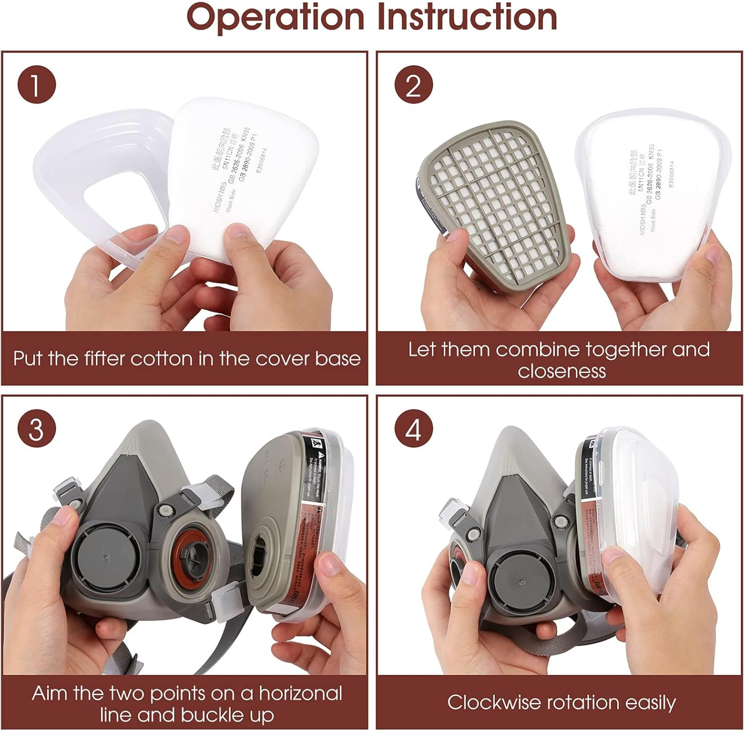 Half Facepiece Reusable Respirator Mask, Half Face Cover Set, Widely Used for Sanding, Cutting, Painting, Woodworking, Polishing, Welding, Spraying, Chemical and Other Work Protection image number 4