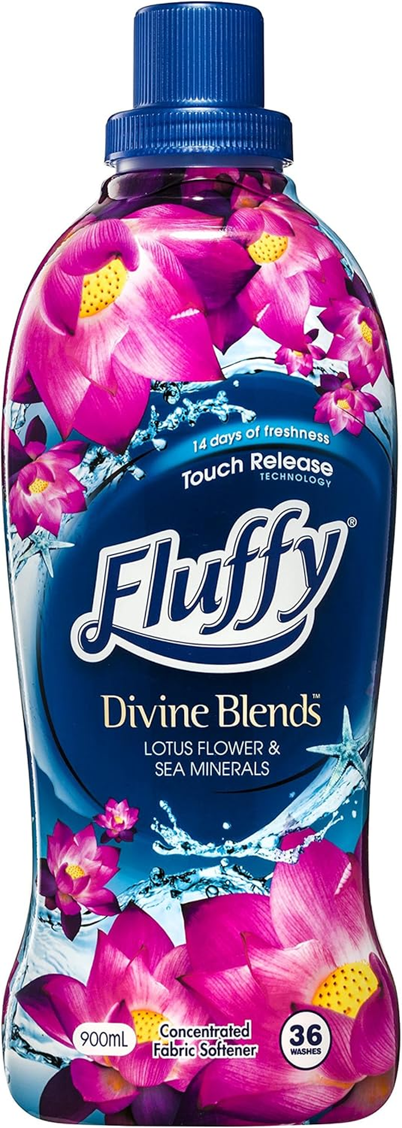 Fluffy Concentrate Liquid Fabric Softener Conditioner, 900Ml, 45 Washes, Lotus Flower & Sea Minerals, Divine Blends