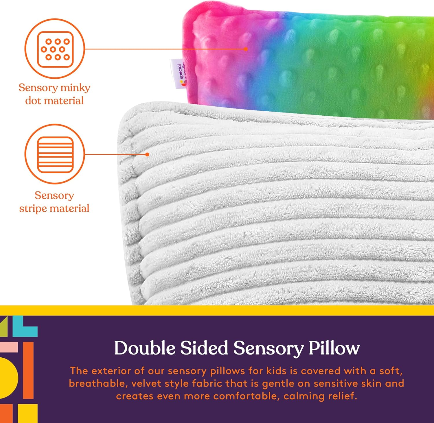 Special Supplies Vibrating Pillow Sensory Pressure Activated for Kids and Adults, 12&rdquo; X 12&rdquo; Plush Minky Soft Cover, Colorful