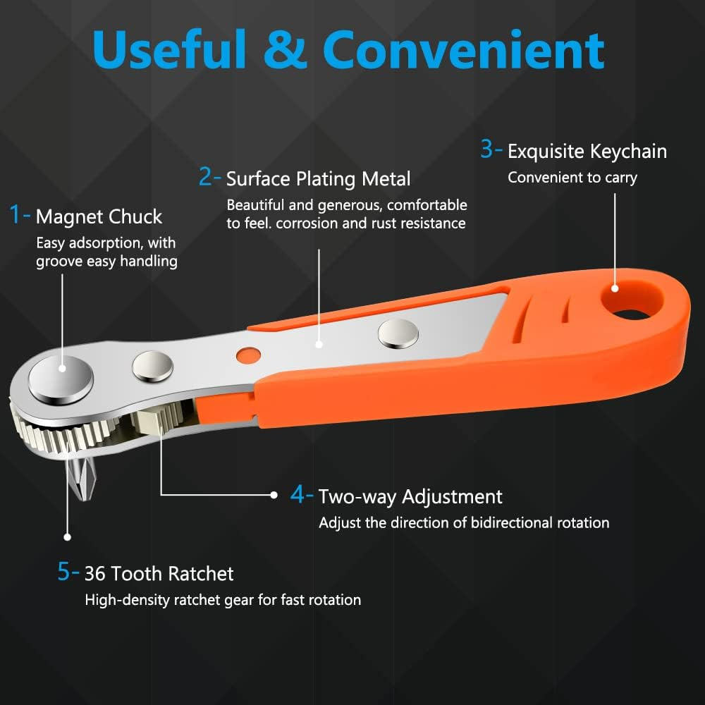 OSDUE Mini Ratchet Wrench,Right Angle Phillips Magnetic Screwdriver for Tight Spaces with 1/4" Drive High Torque Offset Reversible Mini Ratchet Offset Screwdriver for Tight Areas -（Mini Ratchet Set）