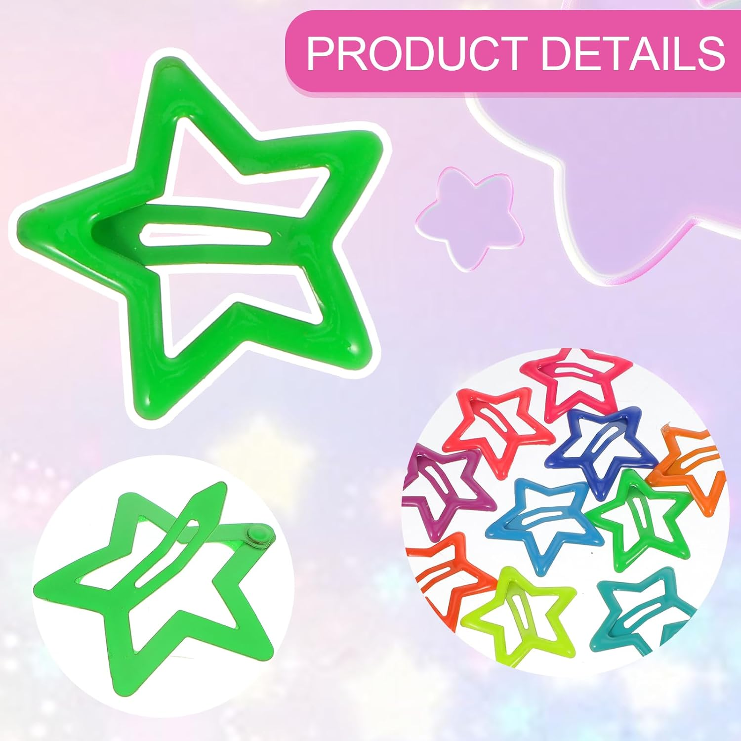 Colorful Luminous Star Hair Clips for Girls Glow in the Dark Star Barrettes Star Hair Accessories Cute Hairpins Snap Hair Barrettes Kawaii Hair Clips for Women Girls image number 2