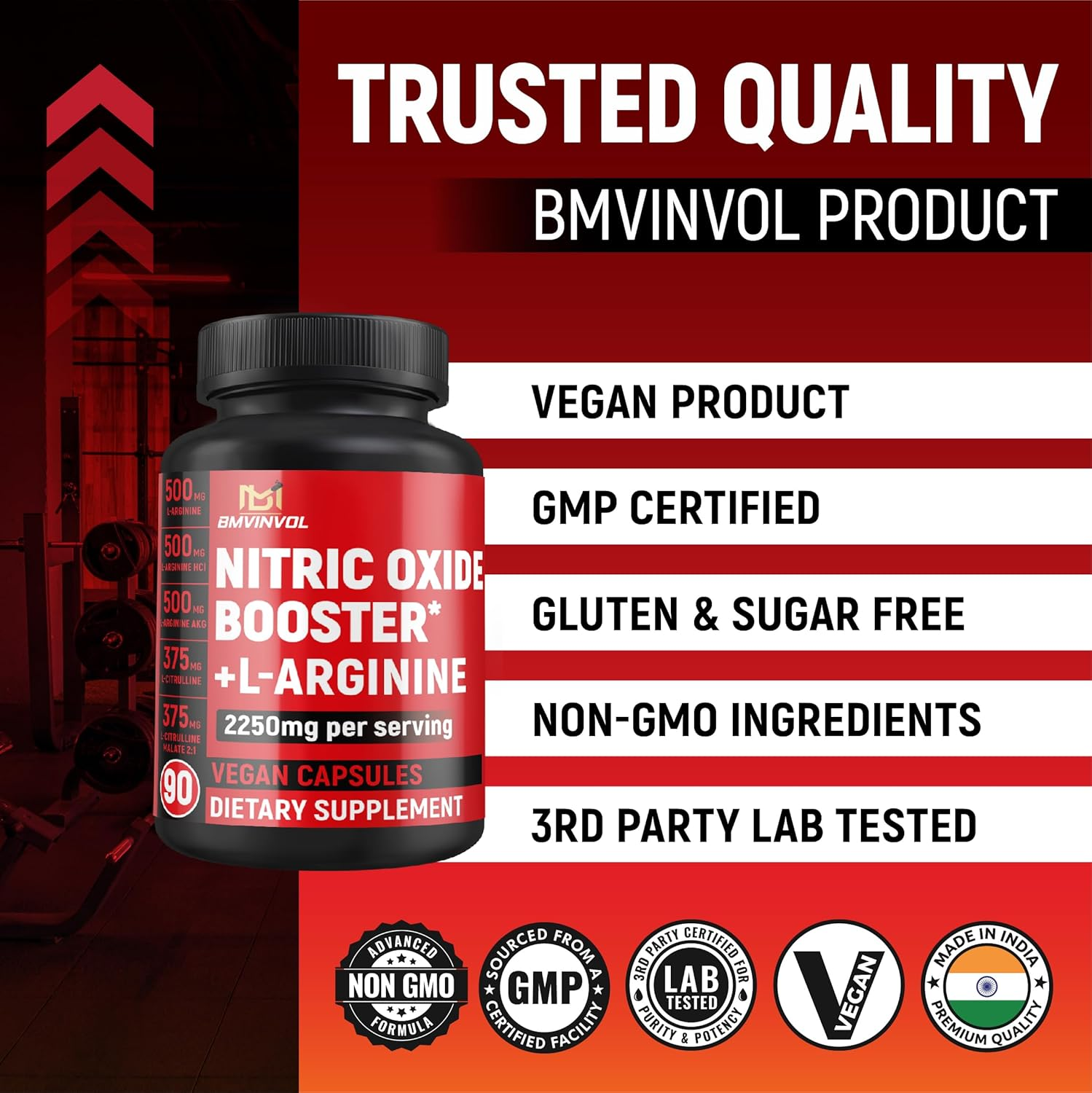Nitric Oxide Supplements for Men & Women 2250Mg - Formula with L-Arginine Hcl, L-Citrulline - 90 Capsules Gluten Free and Non-Gmo image number 5