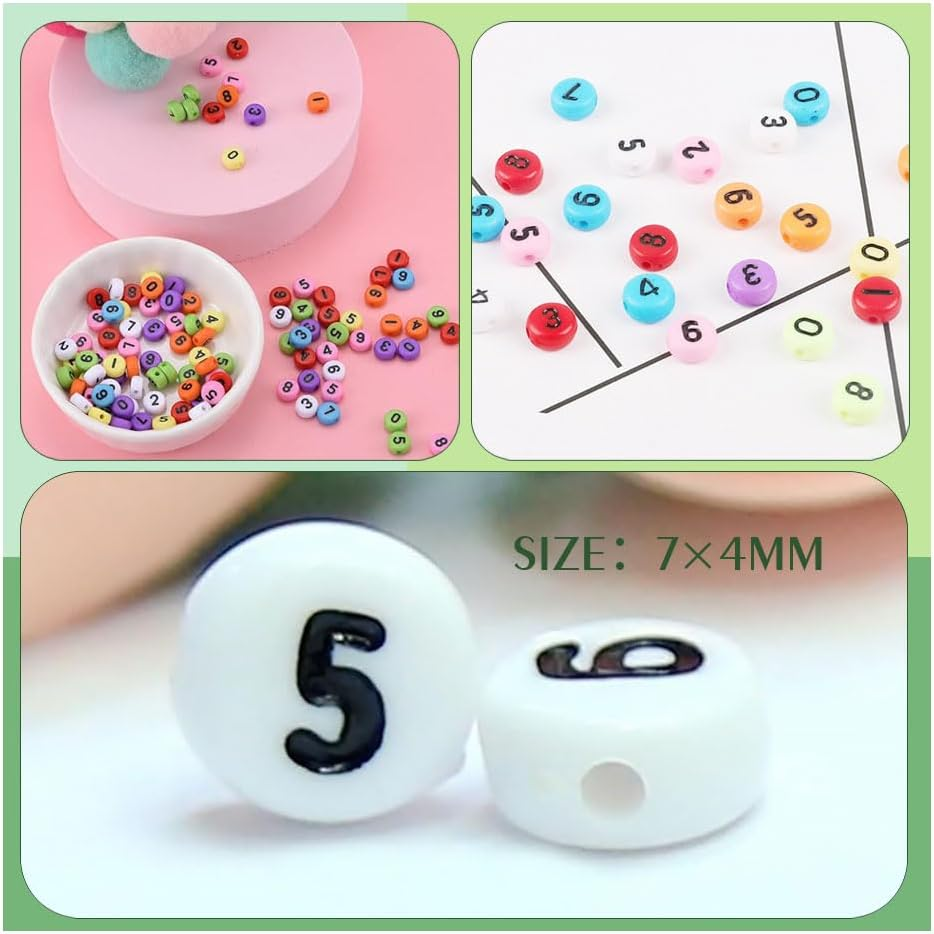 100 Pcs 4X7Mm Acrylic Number Beads for Jewelry Making, DIY Necklaces, Bracelets, Necklaces, Key Chains(White) image number 4