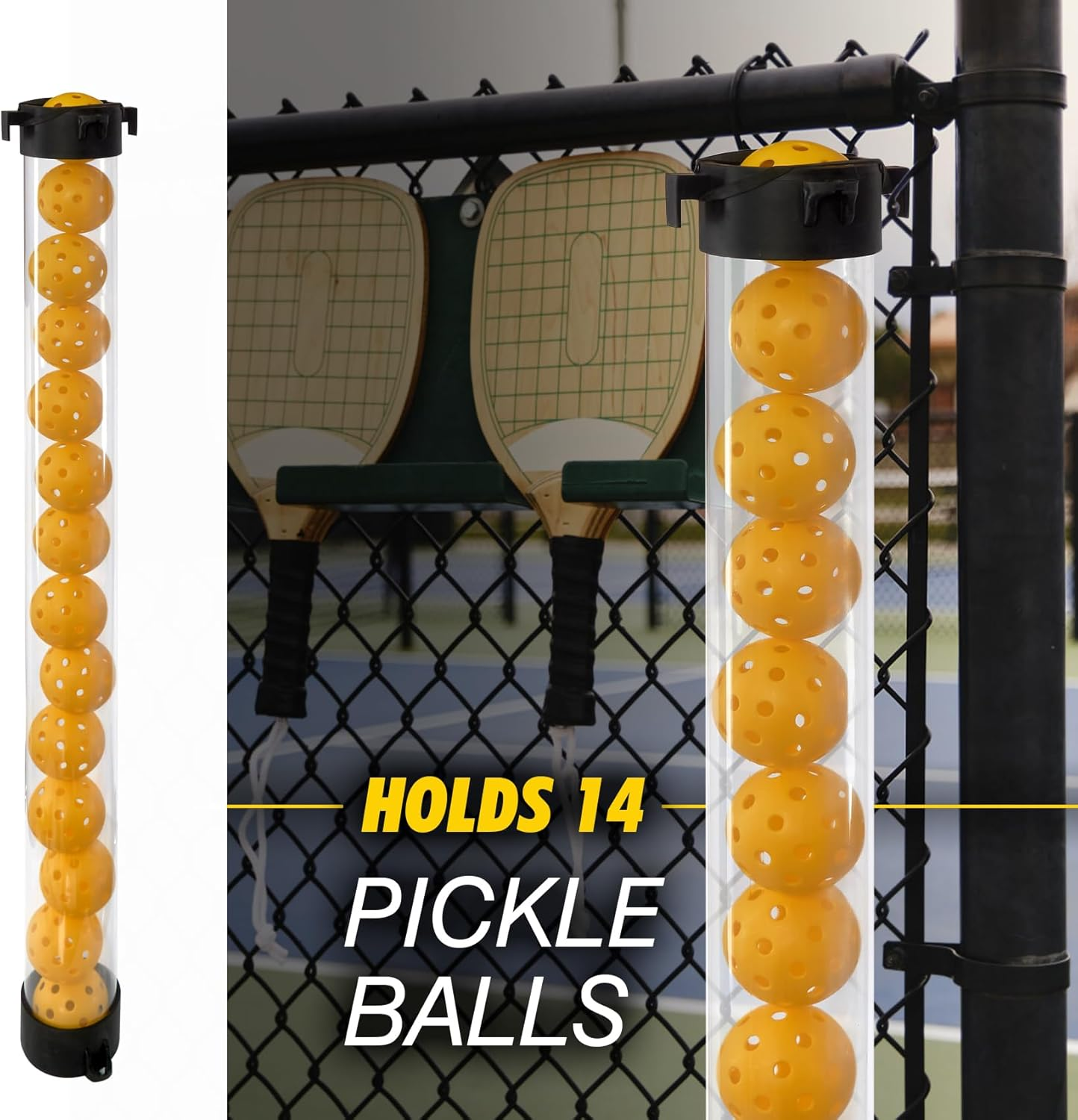 Pickleball Picker Upper Holds 14 Balls, Pickleball Ball Picker Hopper Tube, Pickleball Pickup Tube - Lightweight Pickleball Retriever Collector with Shoulder Strap image number 1