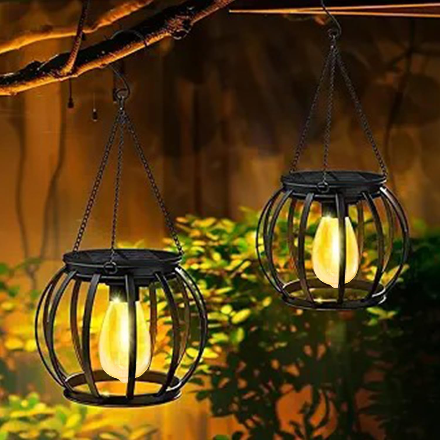 Pack of 2 Solar Lights for Outdoor Hanging, Retro LED Solar Lanterns, Solar Lights, Garden Decoration, Waterproof Metal Hanging Solar Lights, Solar Lanterns for Outdoor Use for Patio, Lawn, Balcony