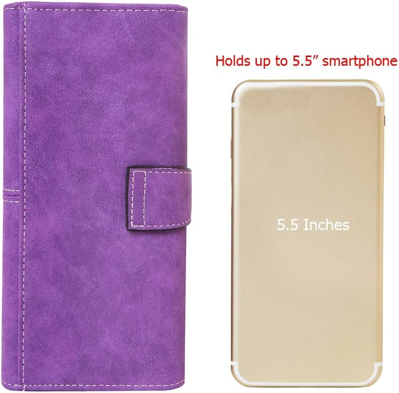 Women'S Vegan Leather 17 Card Slots Card Holder Long Big Bifold Wallet - Light Blue image number 6