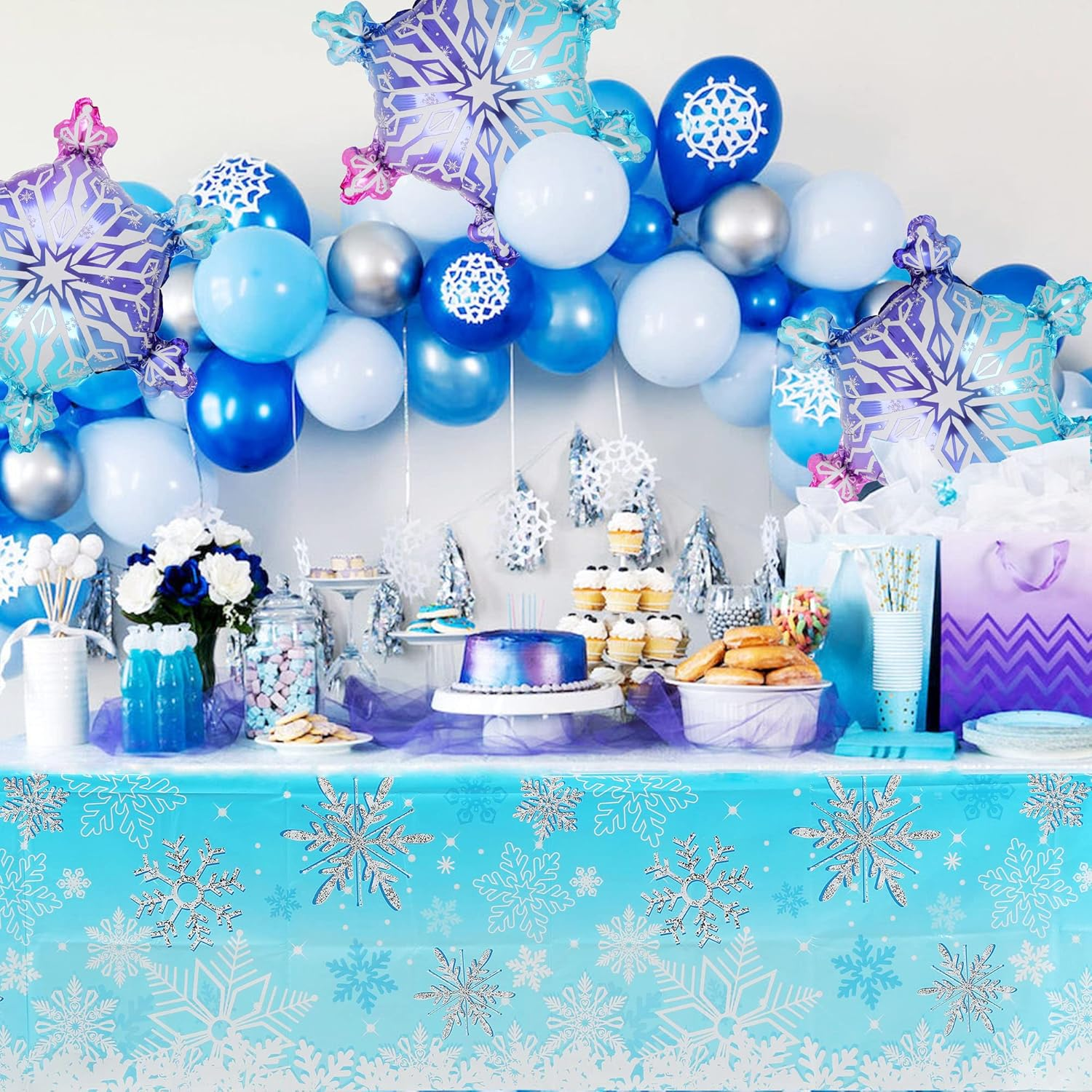 Aluminum Foil Balloons for Wedding Celebration Anniversary Decorations (Blue Assorted Snowflakes) image number 3