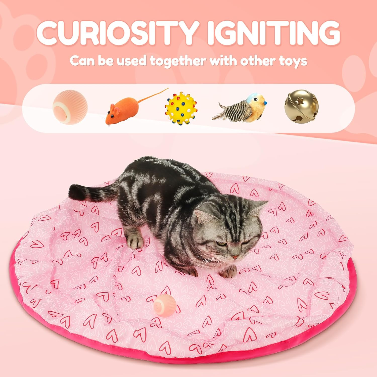 2Pcs Interactive Cat Toy Bag Creative Hide and Seek Cat Mat Toy 72Cm Funny Interactive Cat Toy Washable Cloth Cats Ball Jumping Pouch Cat Toys for Indoor Cat Lover Gift Pouywh(Green+Pink) image number 6