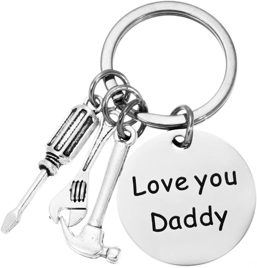 Dad Christmas Birthday Gifts Keychain from Daughter Son Love You Daddy Keyring for Dad Father Stepdad Daddy from Kids Stepdaughter Stepson Funny Keychains image number 4
