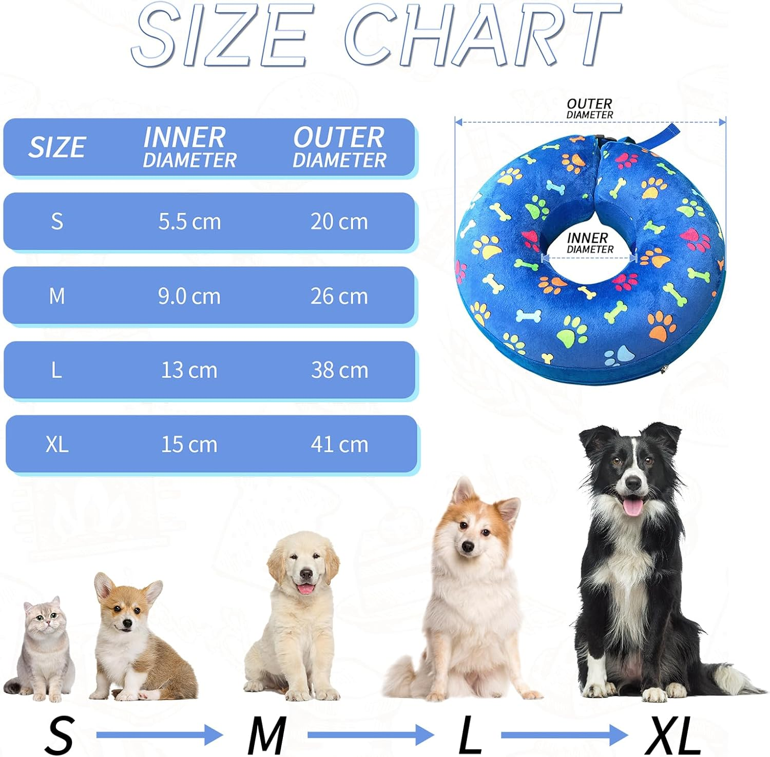 NACOCO Dog Recovery Inflatable Collar - Cat Protective Paw Cone for Small Medium Large Dog Detachable Elizabethan Cone Adjustable after Surgery (X-Large) image number 4