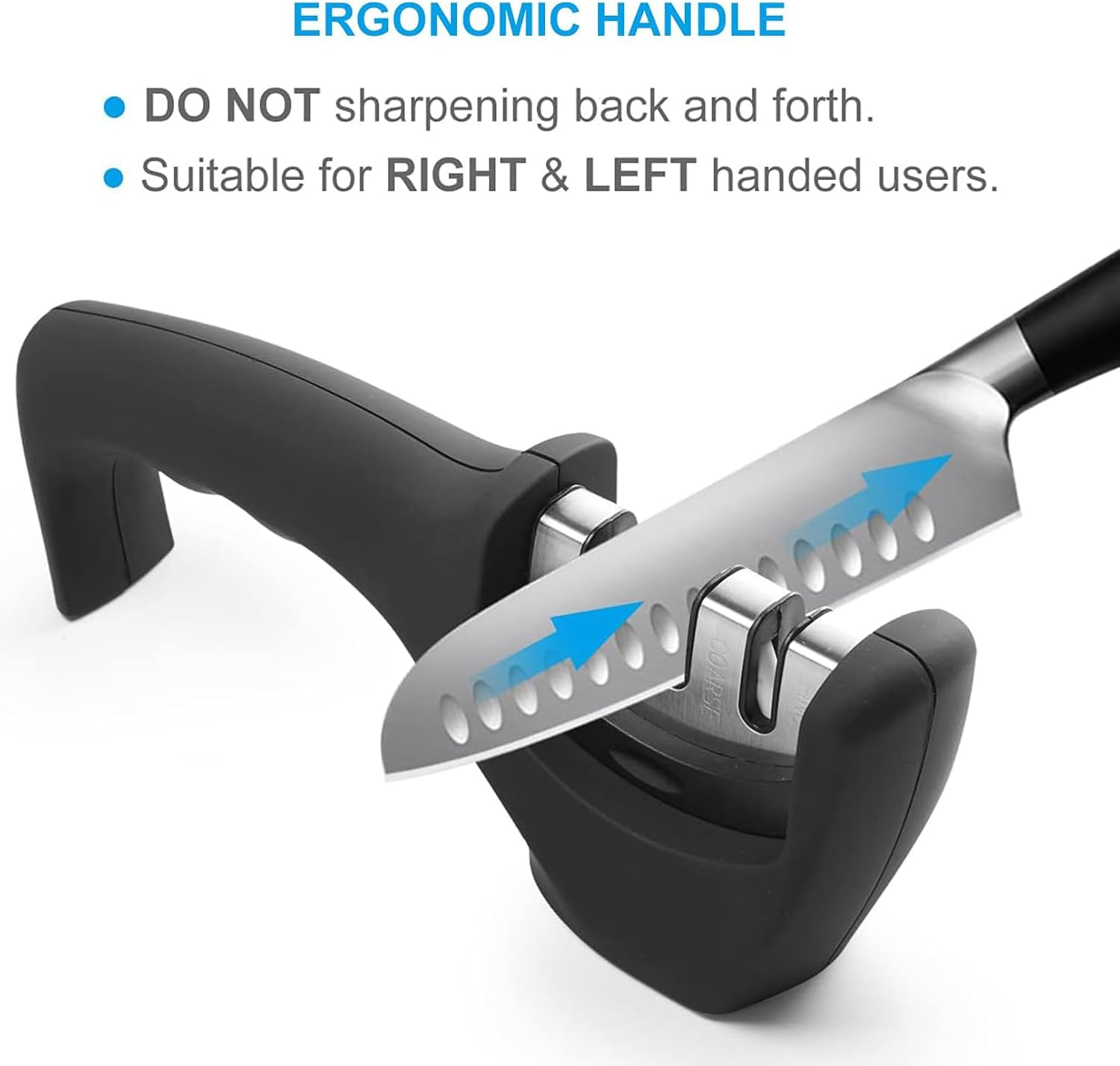 SLLINQKX Kitchen Knife Sharpener - Professional 3 Stage Manual Sharpeners - Ergonomic Handle and Non-Slip Base - Safe Sharpening Tool - Easily Honing Knives in a Breeze, Black. image number 4