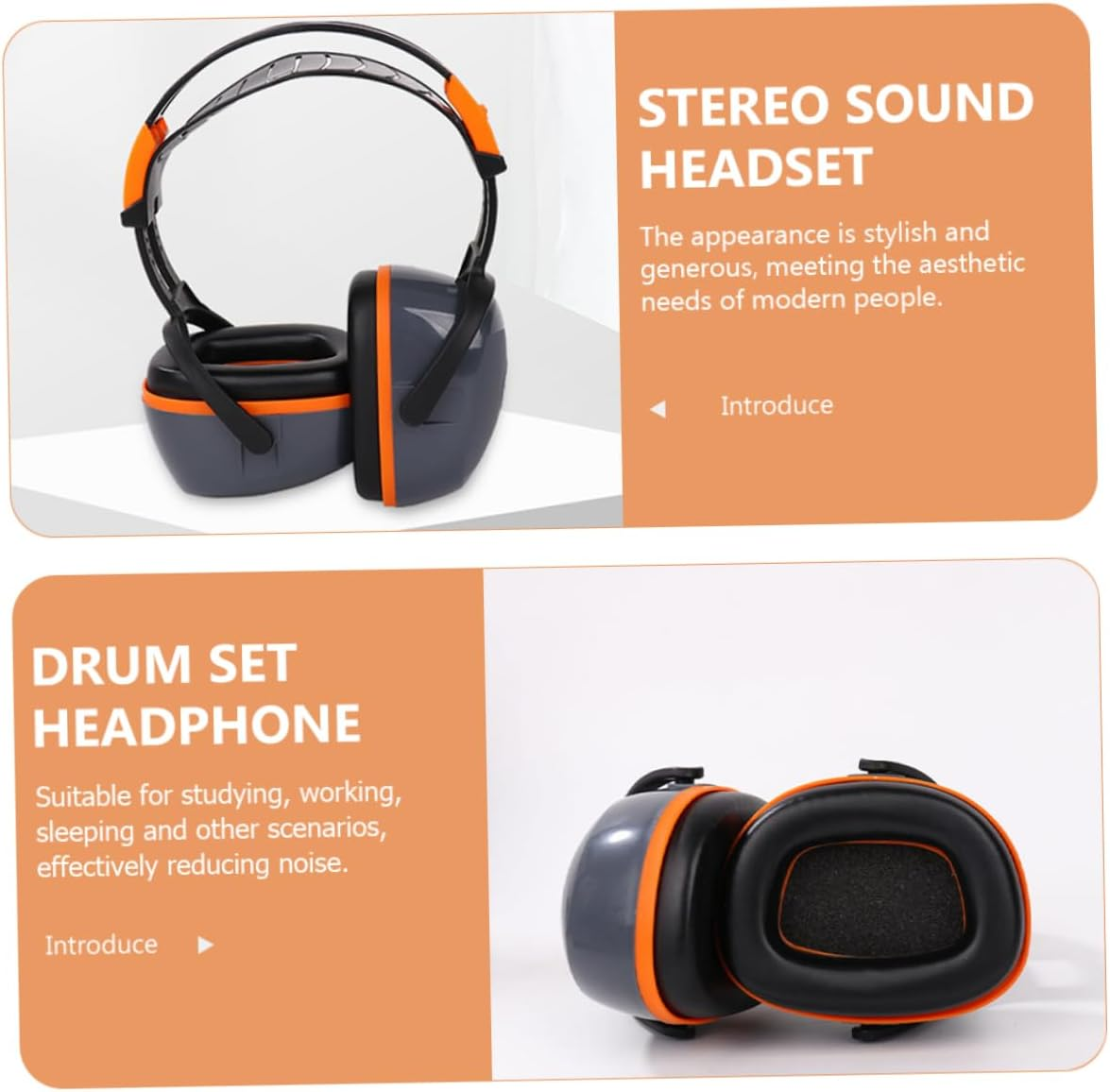 SEWACC Noise Reduction Headset over Ear Earmuffs Noise Cancelling Professional Hearing Protection for Sleep Study Work Comfortable Orange Gray Cushion image number 3