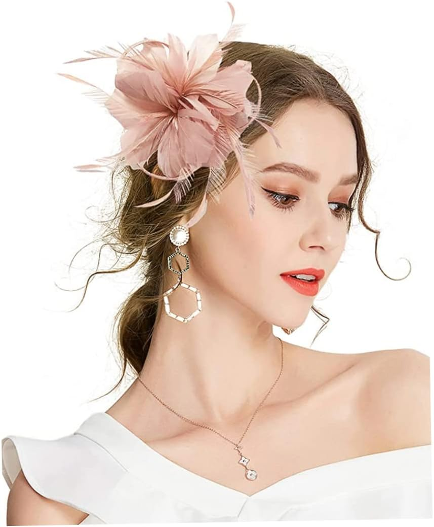 NOPEILVI Women'S Pink Floral Fascinator Hat for Wedding, Church, Derby, Bridal Tea Party, Races Party image number 2
