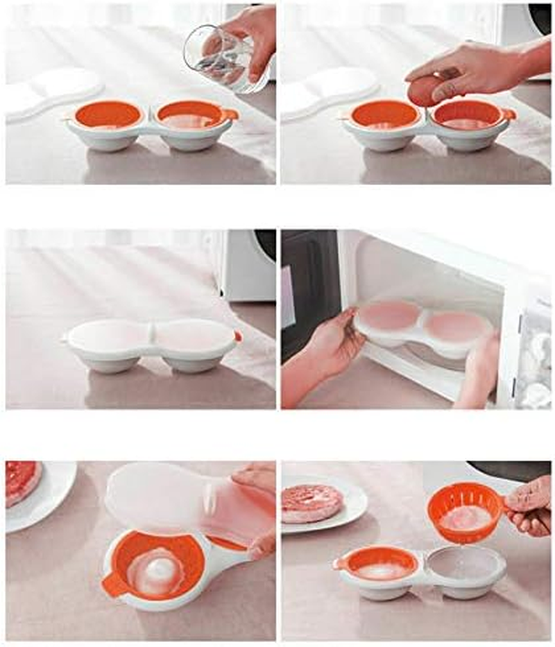 Leona Co Breakfast Cooker - Kitchen Novelty Gadget, 2-Egg Poacher & Microwave Egg Steamer with Integrated Cracker, Lift & Drain Colanders - BPA Free, Dishwasher Safe, High Heat Resistant image number 6