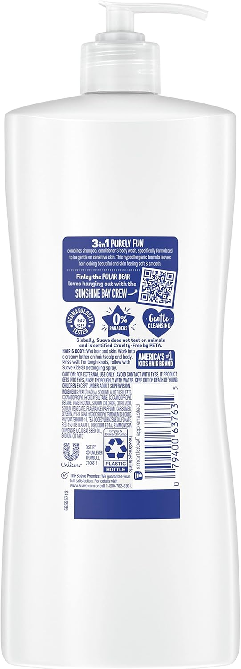 Suave Kids 3-In-1 Shampoo Conditioner Body Wash Purely Fun 4 Count Makes Bath Time Quick and Easy, Paraben Free and Dermatologist Tested Kids Shampoo 3 in 1 Formula 28 Oz image number 6