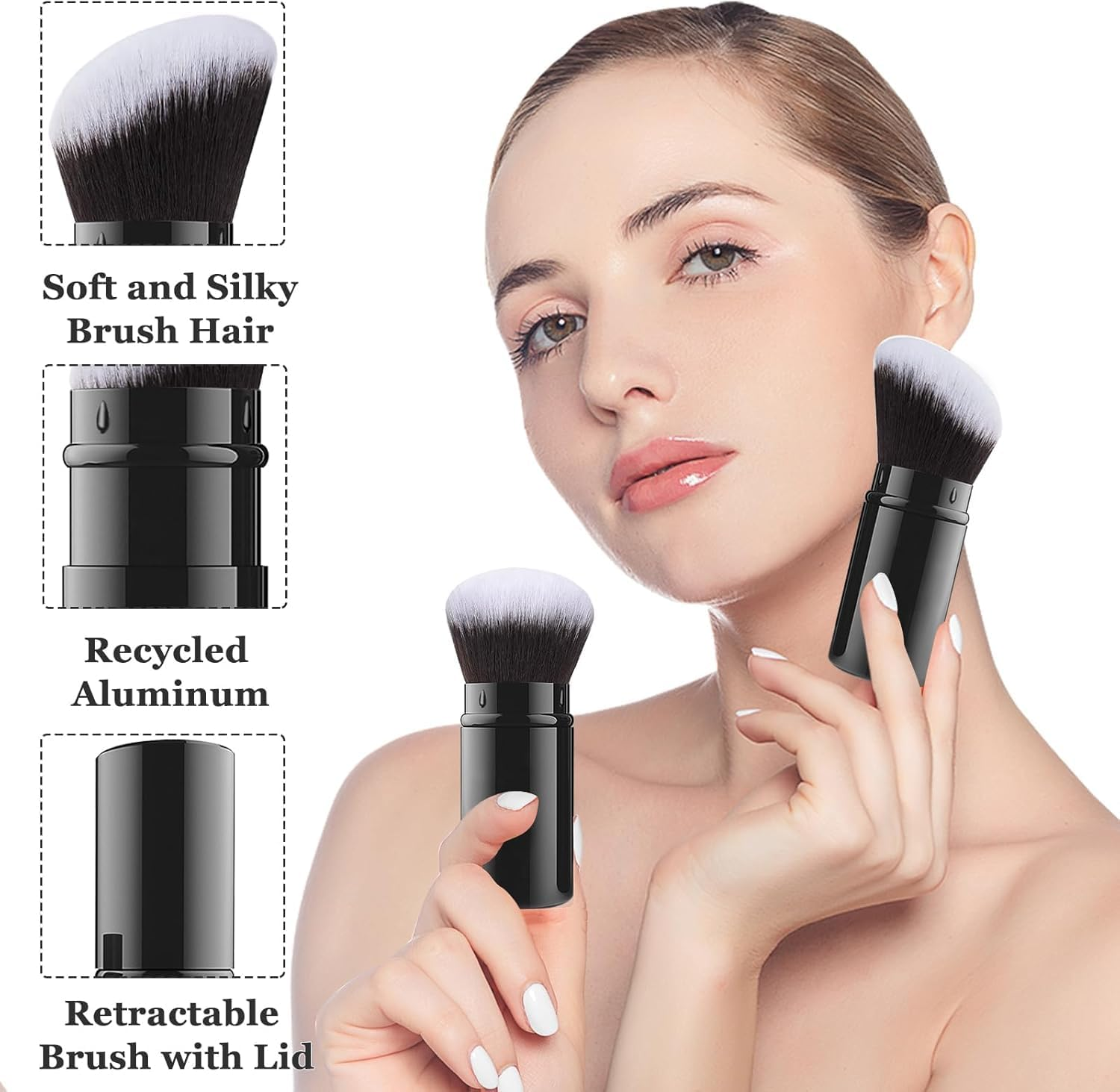 Retractable Kabuki Makeup Brushes, 2Pcs Retractable Kabuki Makeup Powder Foundation Makeup Brushes, Retractable Travel Kabuki Powder Makeup Brush for Women or Girls image number 4