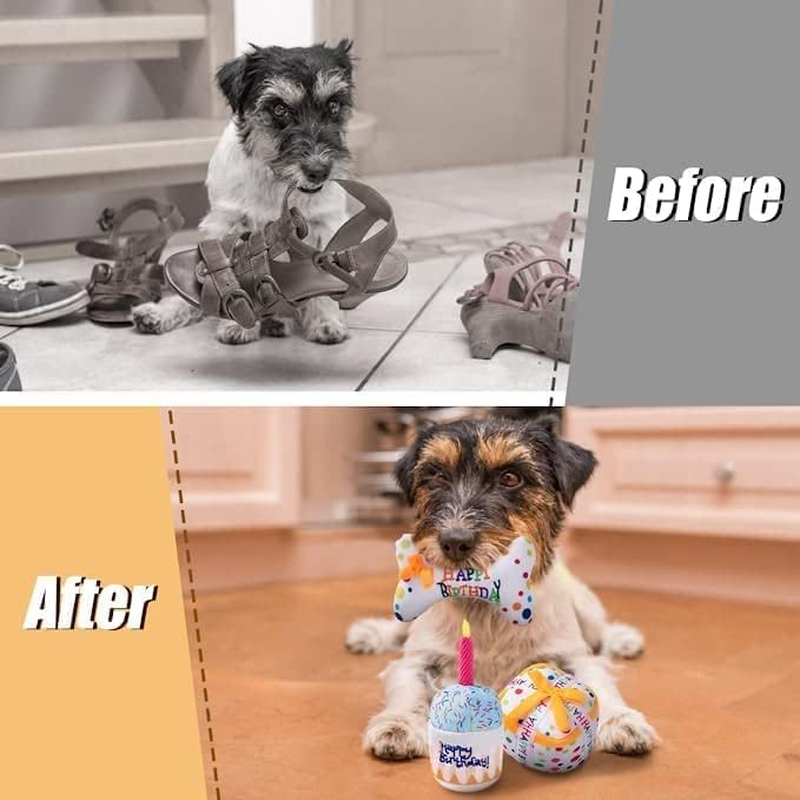 3Pcs Birthday Gifts for Dogs, Dog Squeaky Toys, Plush Pet Birthday Toys Birthday Theme Puppy Toys for Party Gifts image number 6
