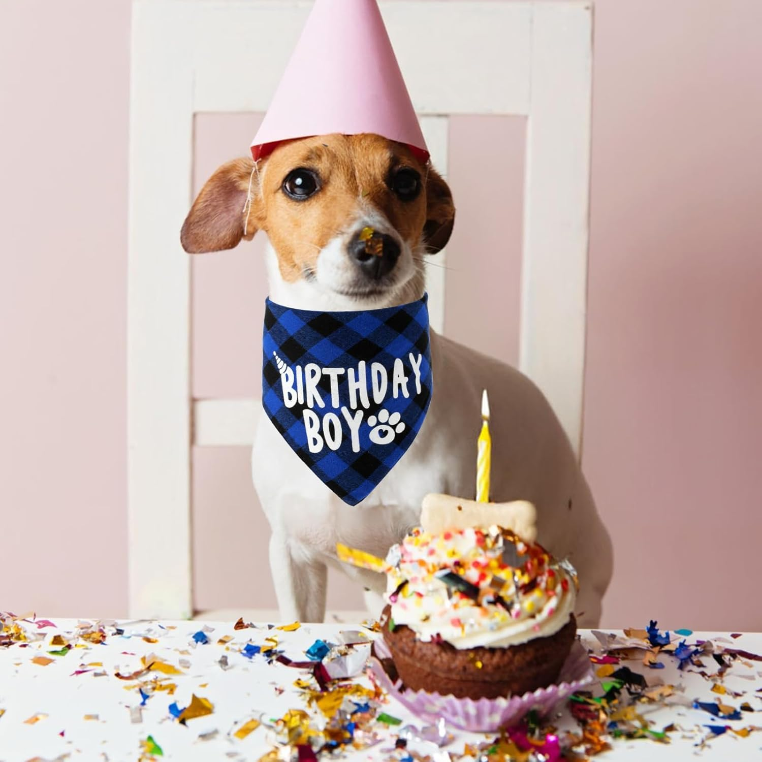 Oruola Birthday Dog Bandana,Birthday Boy Dog Bandana,Dog Birthday Decorations,Long 71Cm/27.95In Triangle Bibs for Multi Sizes Dog,Birthday Boy Bandana for Small Medium Large Dogs Pets Blue Black image number 1
