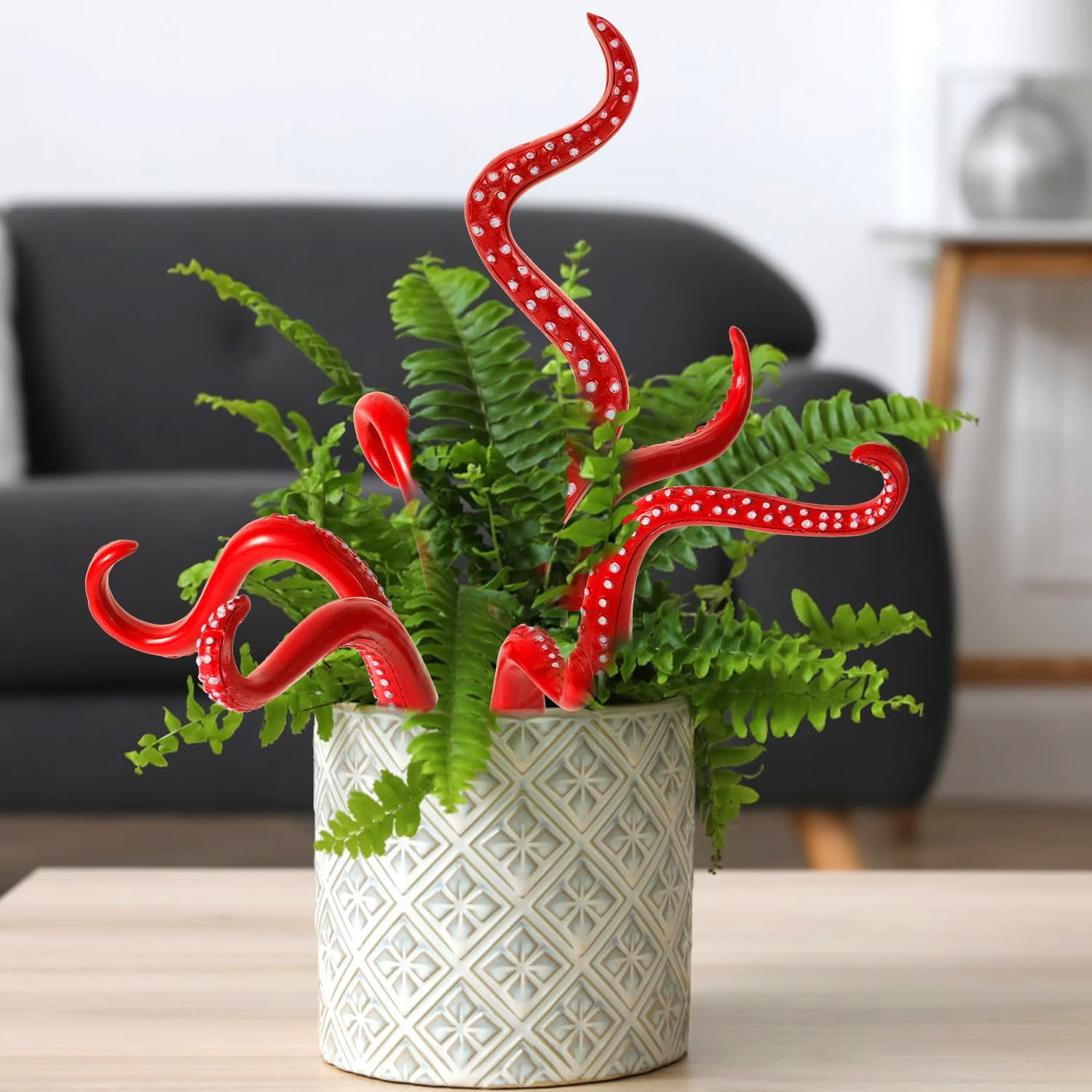 7Pcs Octopus Tentacle Plant Stakes, Various Shapes Glow in the Dark Octopus Leg Stakes Evil Decorative Garden Stakes for Potted Plants Indoor Outdoor Plant Lover Decoration(Red)