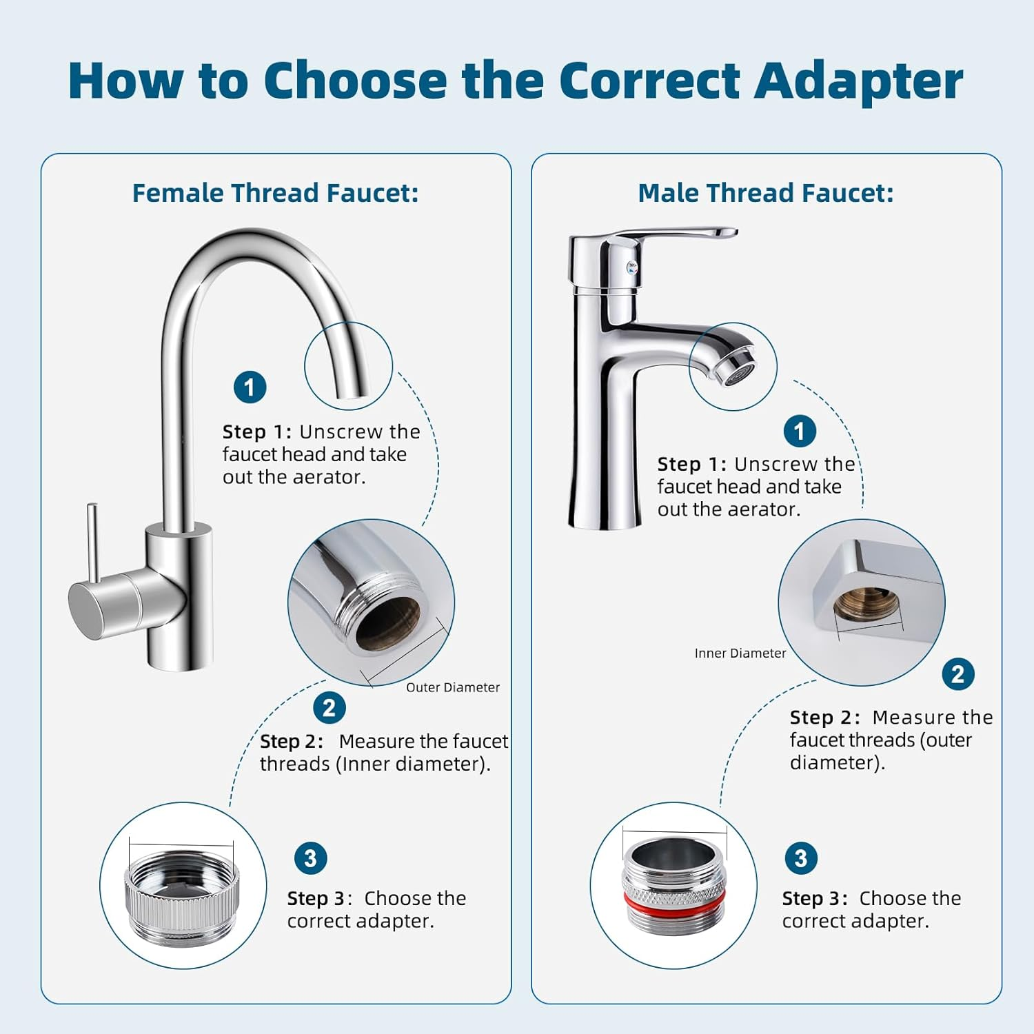 Hibbent 11 Pieces Faucet Adapter Kit, Kitchen Sink Brass Aerator Adapter Set, Male Female Sink Faucet Adapter Connecting Style Faucets, Standard Hose, Chrome Finished image number 6