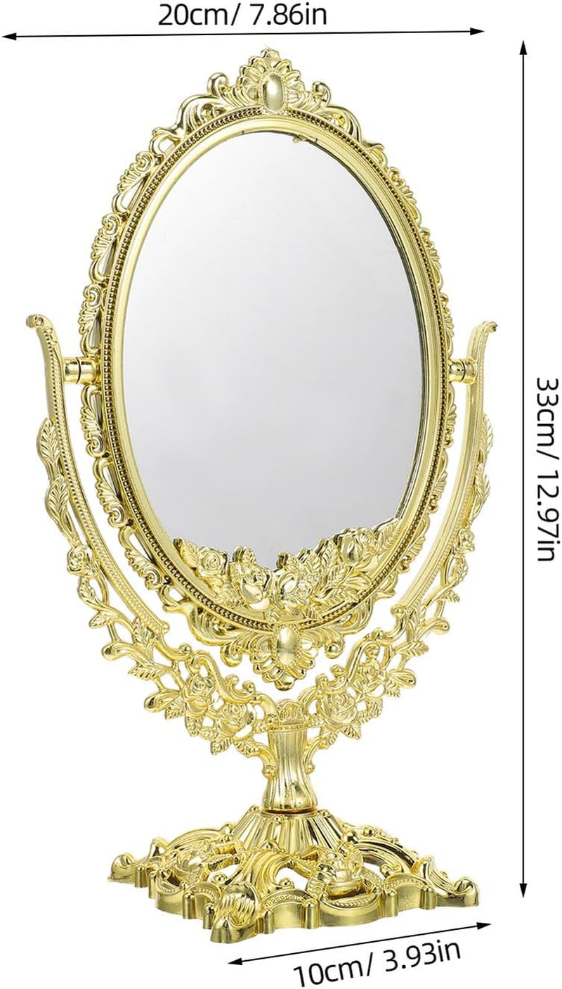 Happyyami Vintage Double-Sided Makeup Vanity Mirror 360&deg; Swivel Rotating Oval Desktop Cosmetic Mirror for Dressing Table and Bathroom Use
