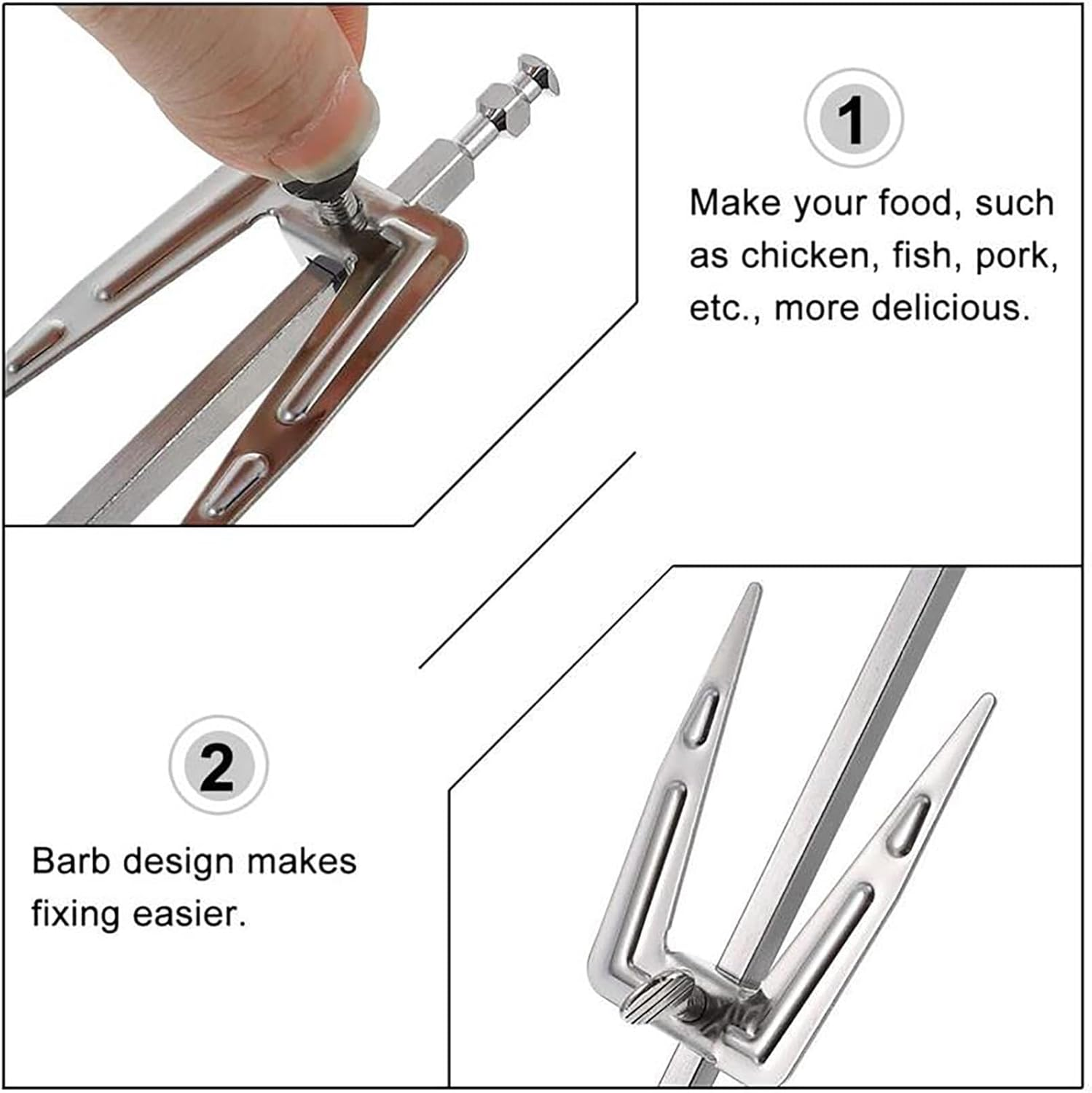Air Fryer Rotisserie Fork - Stainless Steel Rotisserie Forks | Air Grinder Turntable Fork | Rotisseries Meat Forks | Heavy Duty Charcoal Spit Roaster Grill for BBQ and Fryers Camping And image number 3