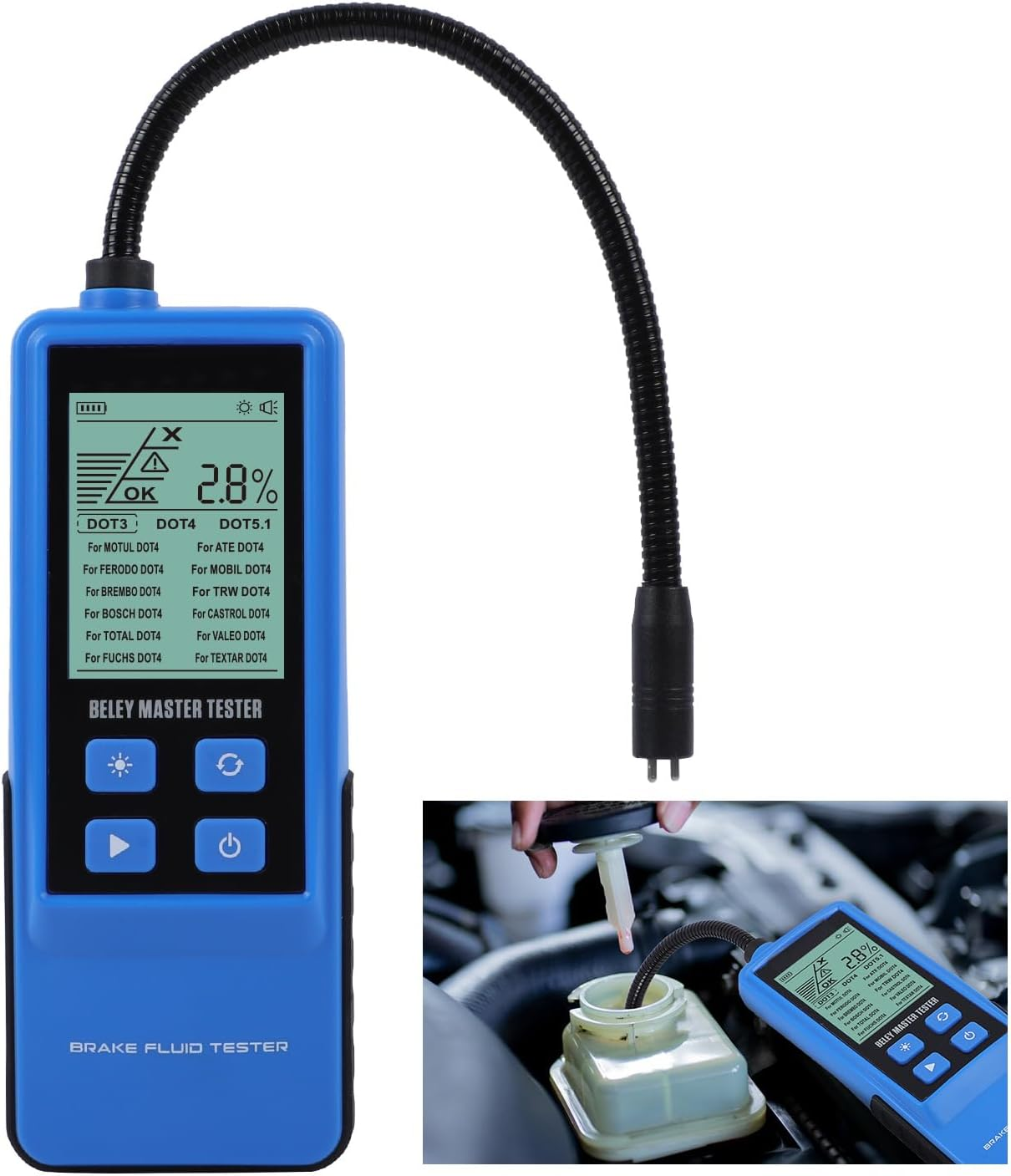 Car Brake Fluid Tester for DOT3 DOT4 DOT5.1 Brake Fluid Tester Boiling Point 2.2 Inch Ecran Backlight Tester Brake Fluid with High Sensitivity Test Probe 710 Mm image number 6
