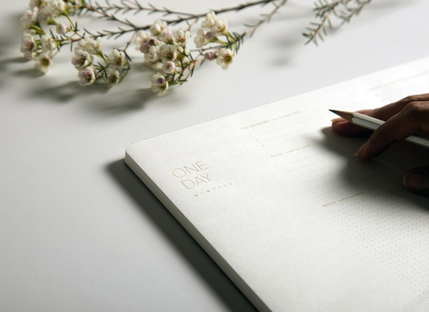 One Day, Elegant Daily Desk Planner, Gold Foiled, Minimalist Productivity Planner Pad, Time Blocking Hourly Schedule, to Do List Notepad, A4, 52 Pages, FSC&trade; Certified